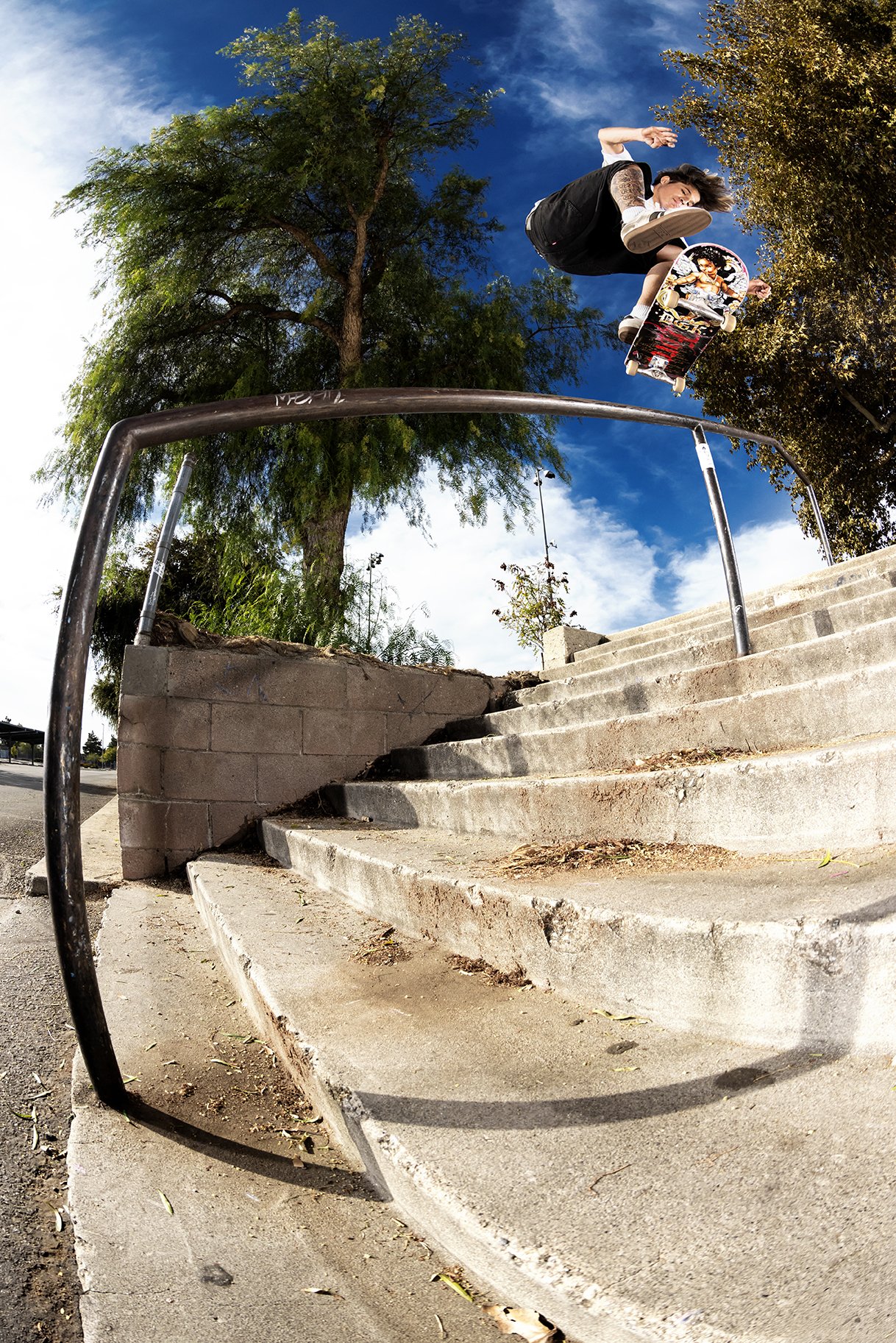 Steven kickflip bs tail Claremont rail.jpg