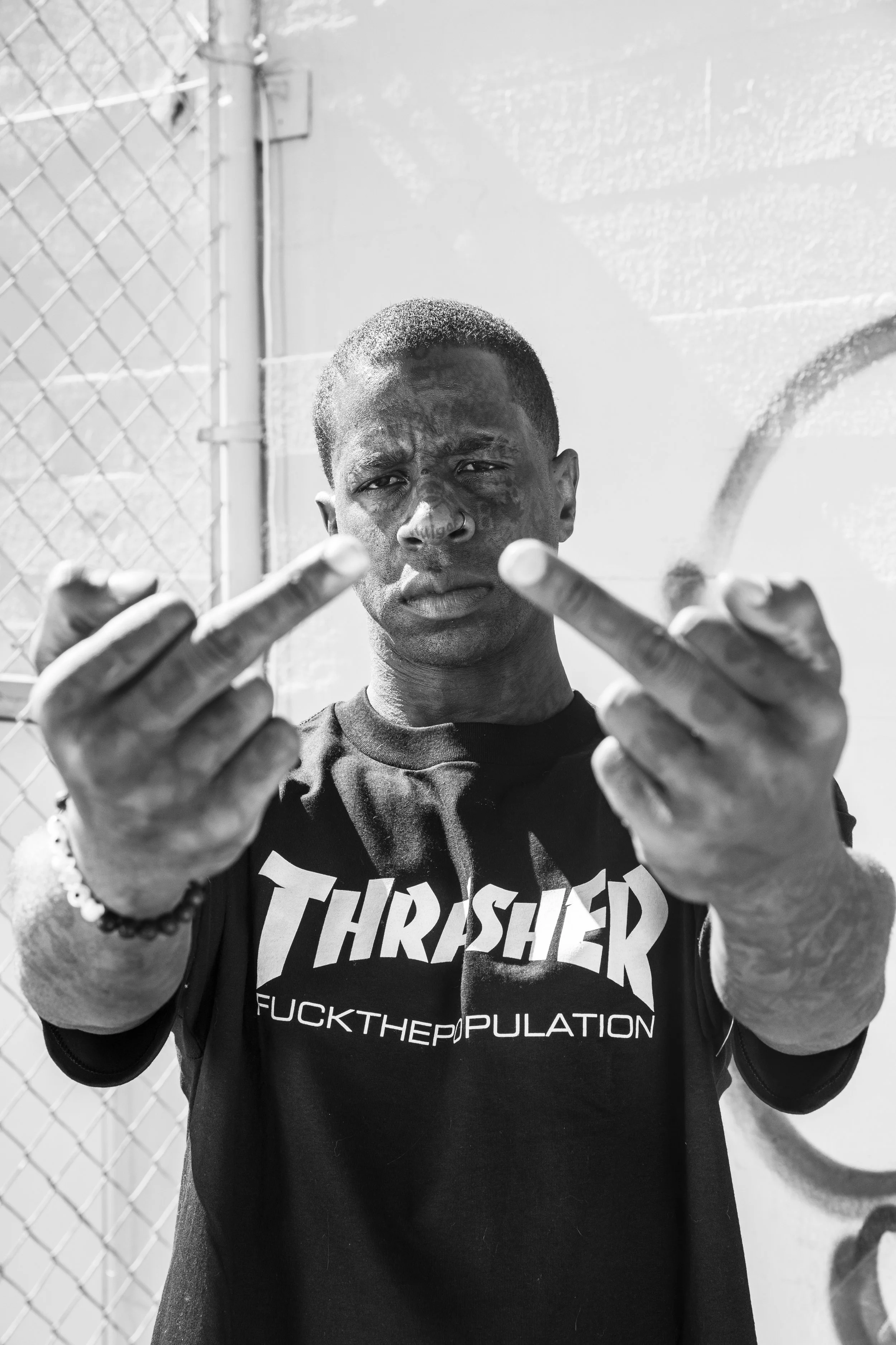 Antwuan in FTP X Thrasher Logo Tee 11 (BW).JPG