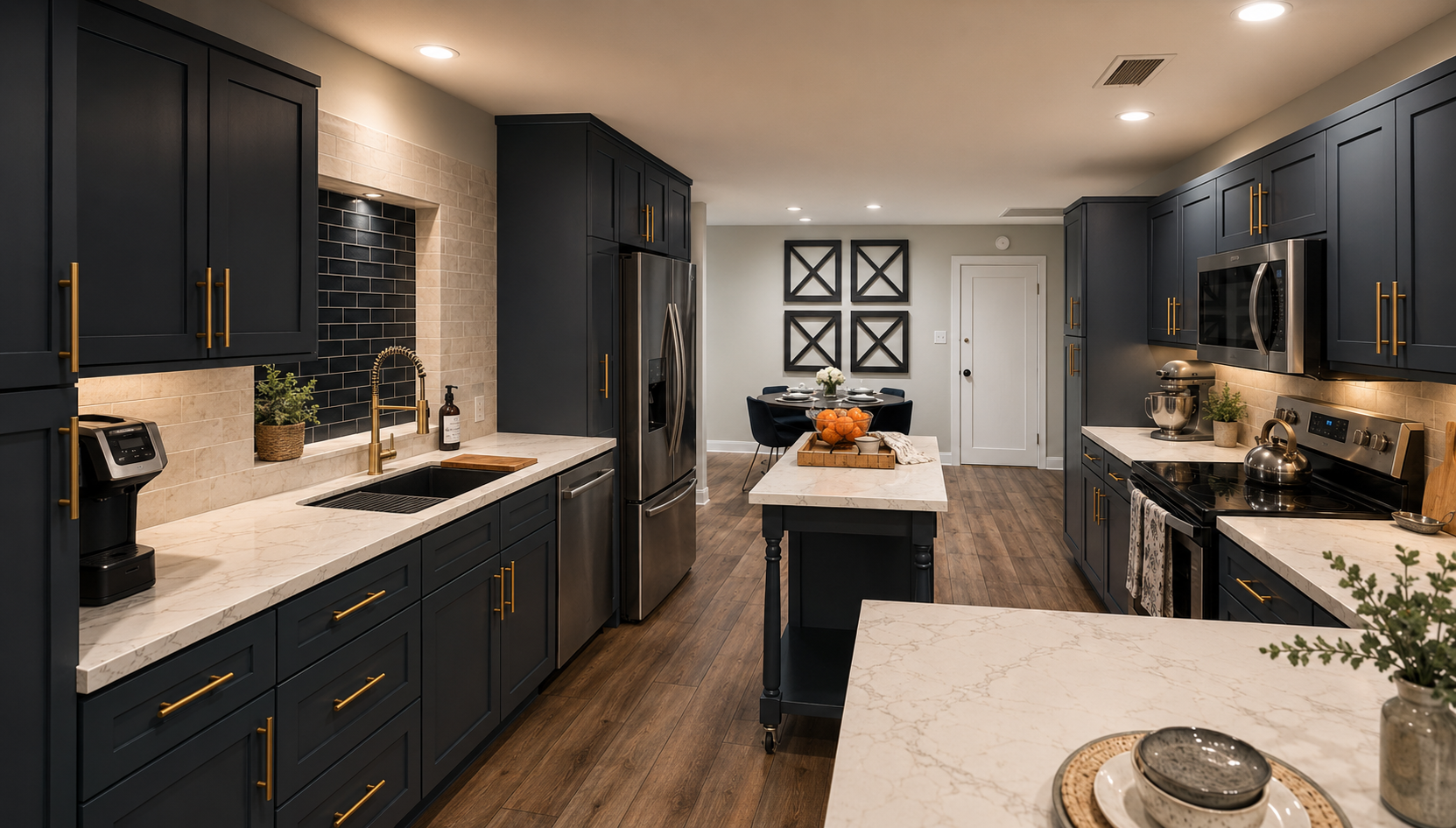 Tampa kitchen blue cabinets facing garage door.png