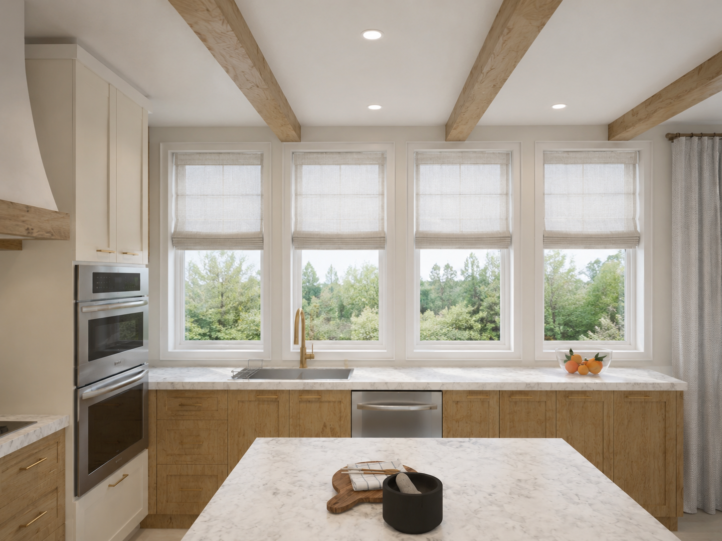 Four windows in kitchen with beams.png