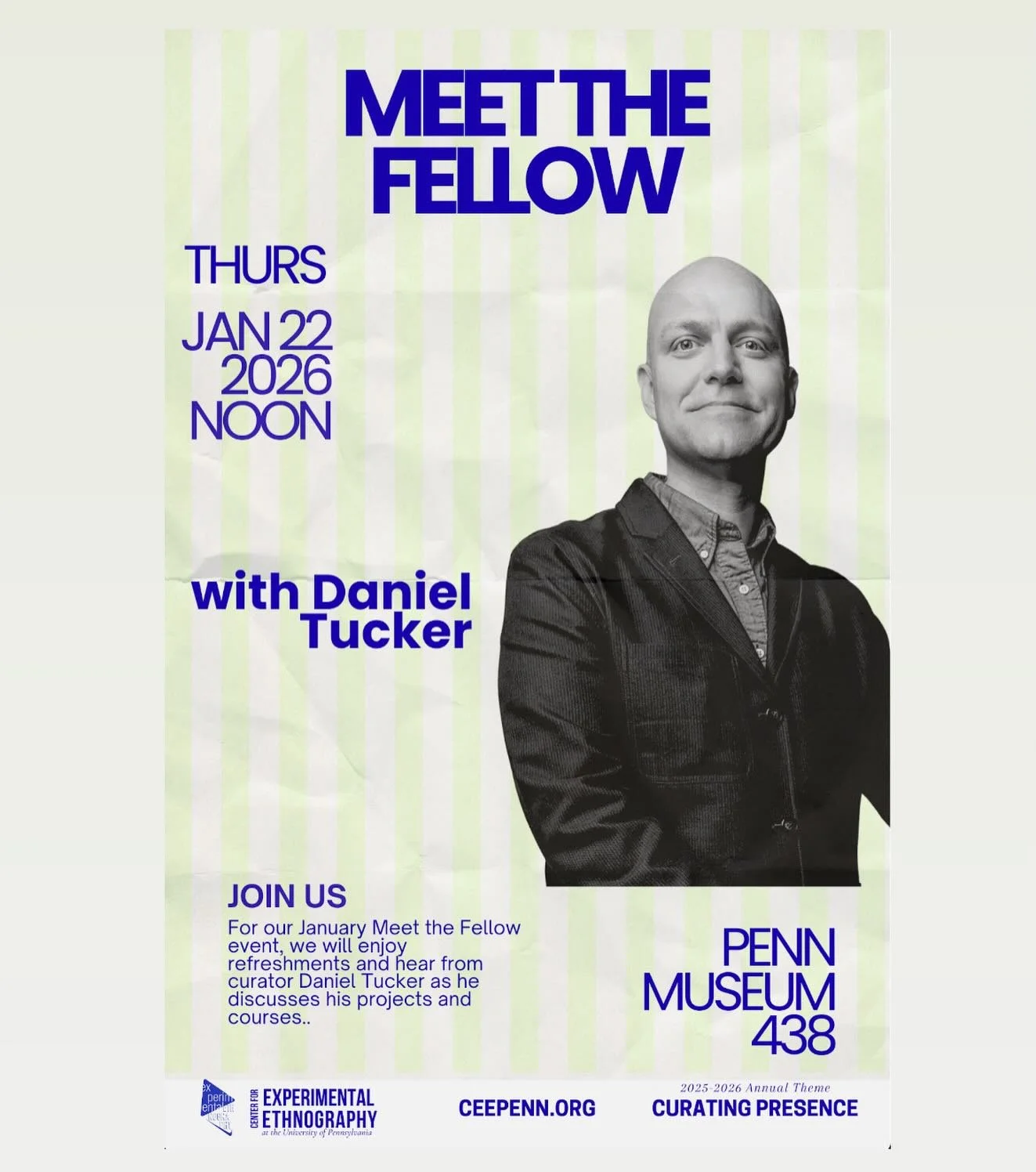 This Thursday! Come meet with new CEE Spring 2026 fellow Daniel Tucker @miscprojects. We will hear about his new CEE course &ldquo; Grassroots Archiving &amp; Curating Engagement &ldquo; plus more! Meet us at CEE Lounge 438! We will have lunch and re
