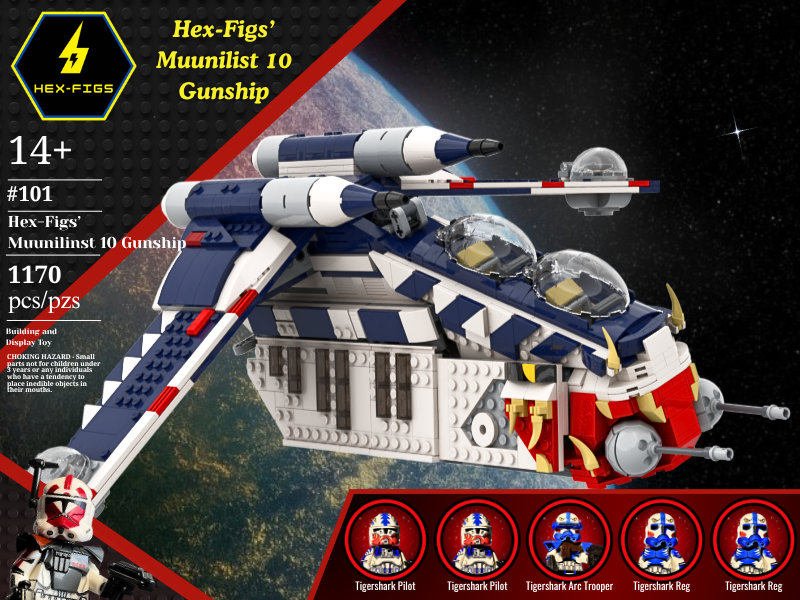 The Muunilinst 10 Gunship Building Set - Tigershark Clone Troopers Inspired Concept