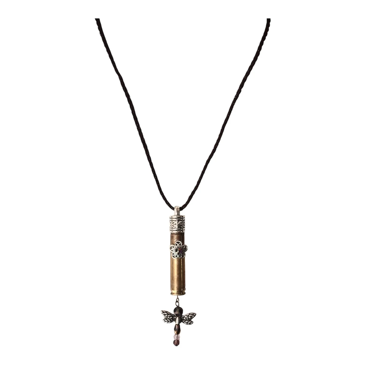 Bullet Gun Shell Casing Dragonfly Pendant Necklace