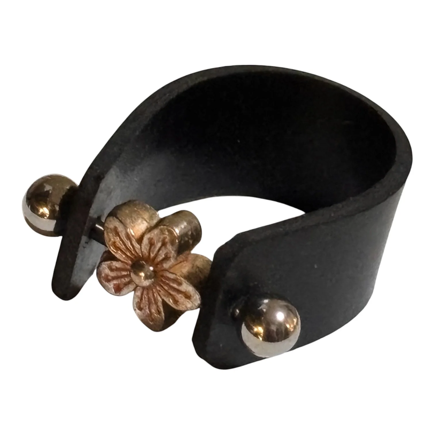Rubber Stainless Steel Stud Funky Metal Orange Flower Bead Ring Size 11