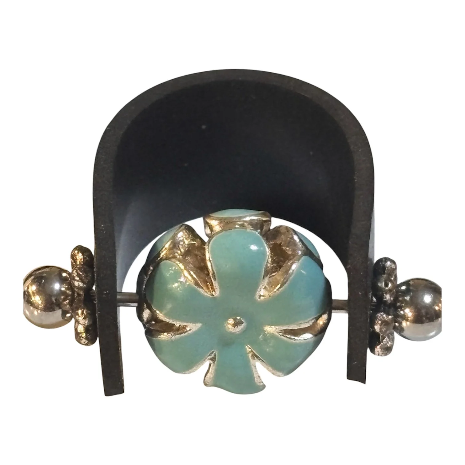 Rubber Stainless Steel Stud Funky Bead Metal Blue Flower Ring