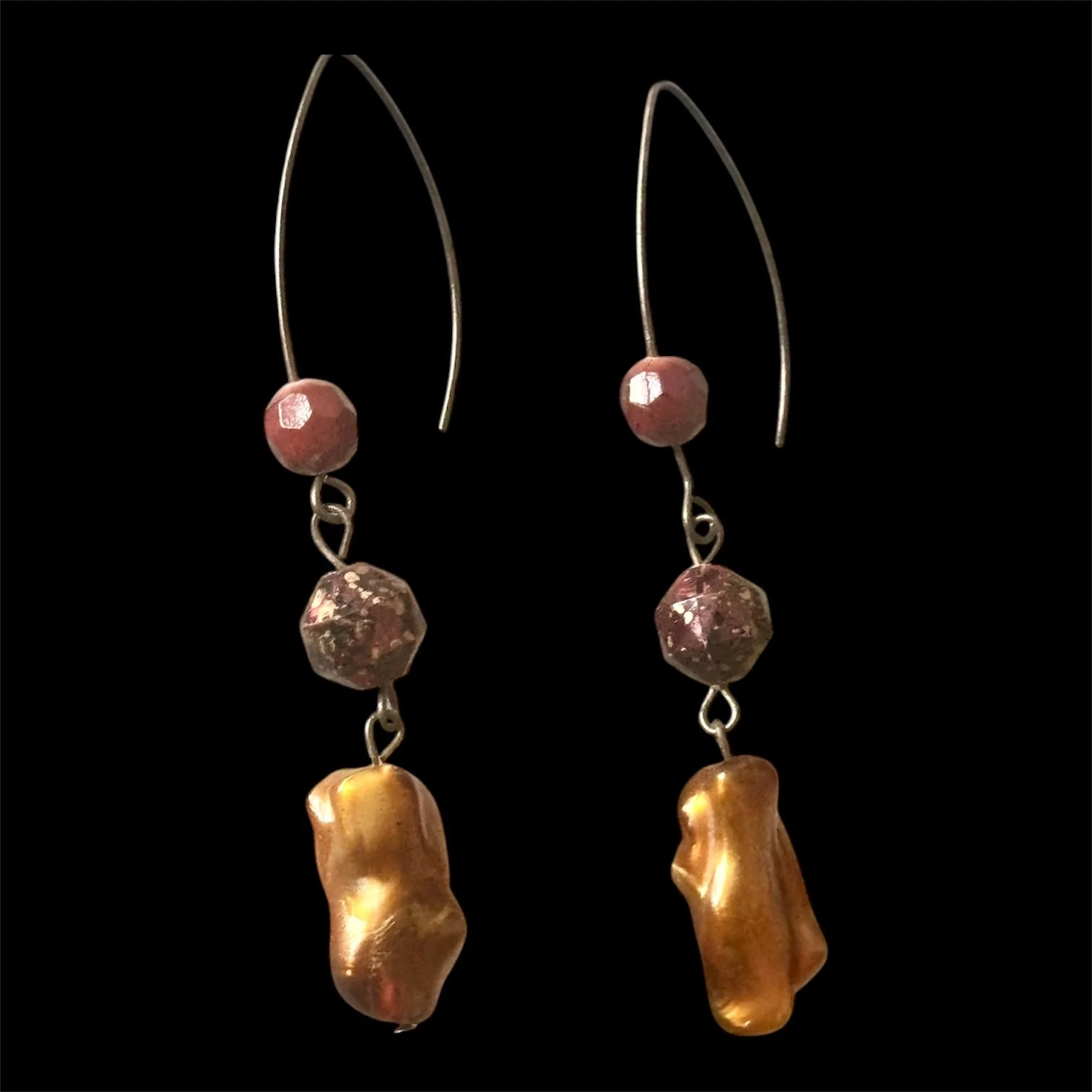 Faceted Beads Faux plastic Gold Golden Bronze Pierced Dangle Earrings