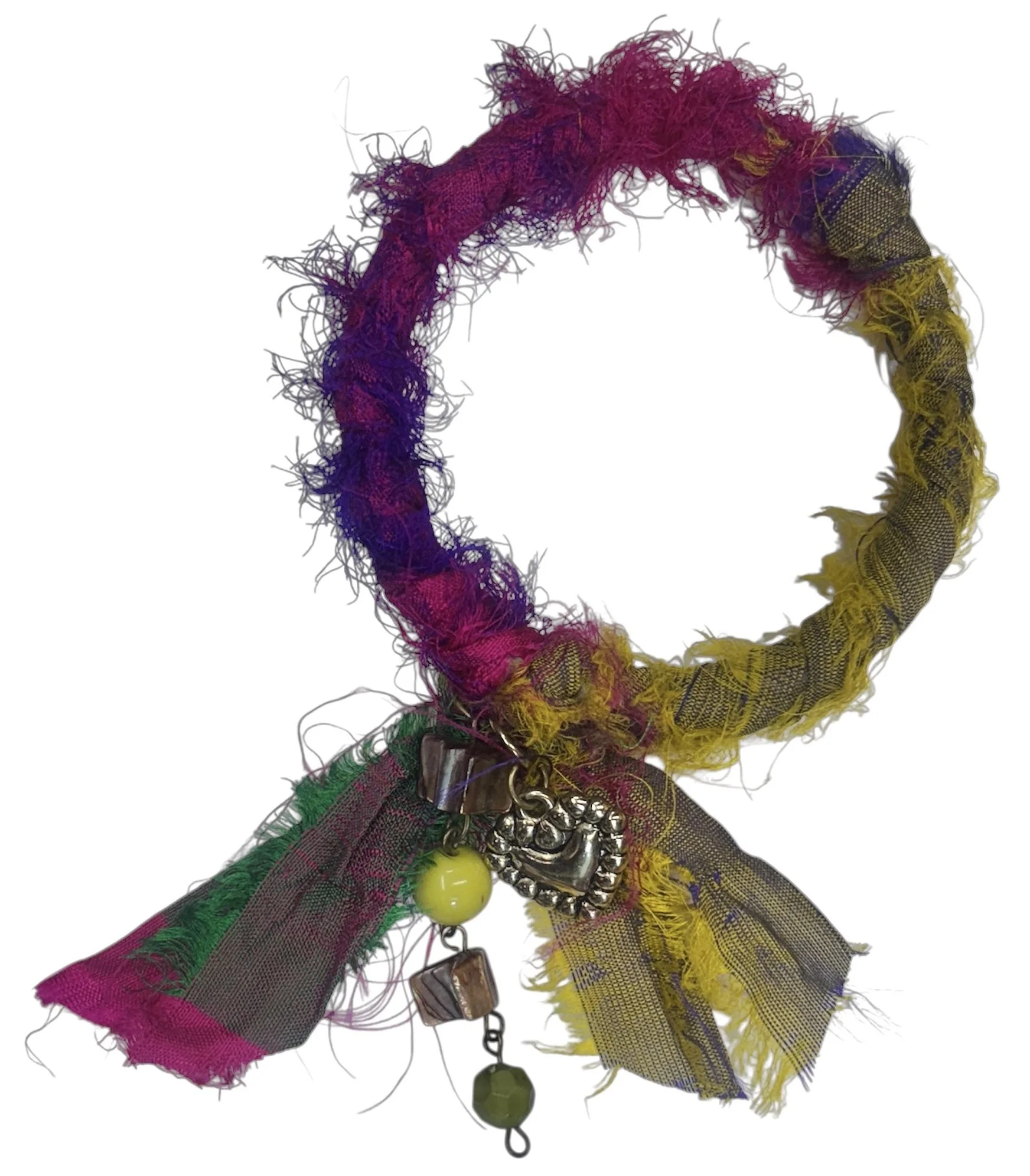 Hand  Rolled Sari Silk Beaded Multi Colored Bangle Bracelet