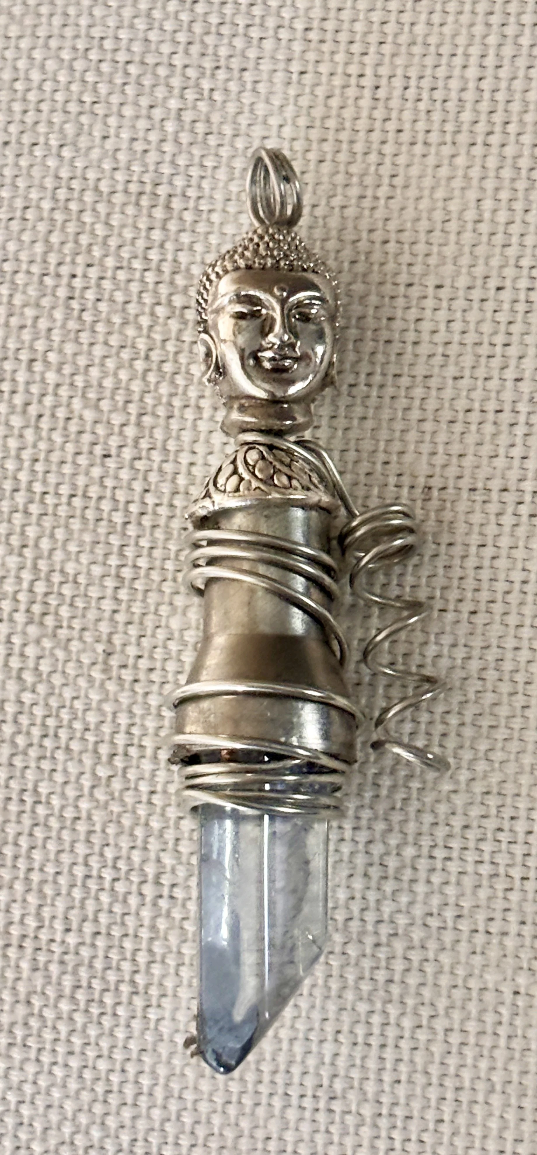 Silver Bullet Shell Case Wire Wrap Buddha Head Blue Crystal Gemstone Necklace Pendant Charm