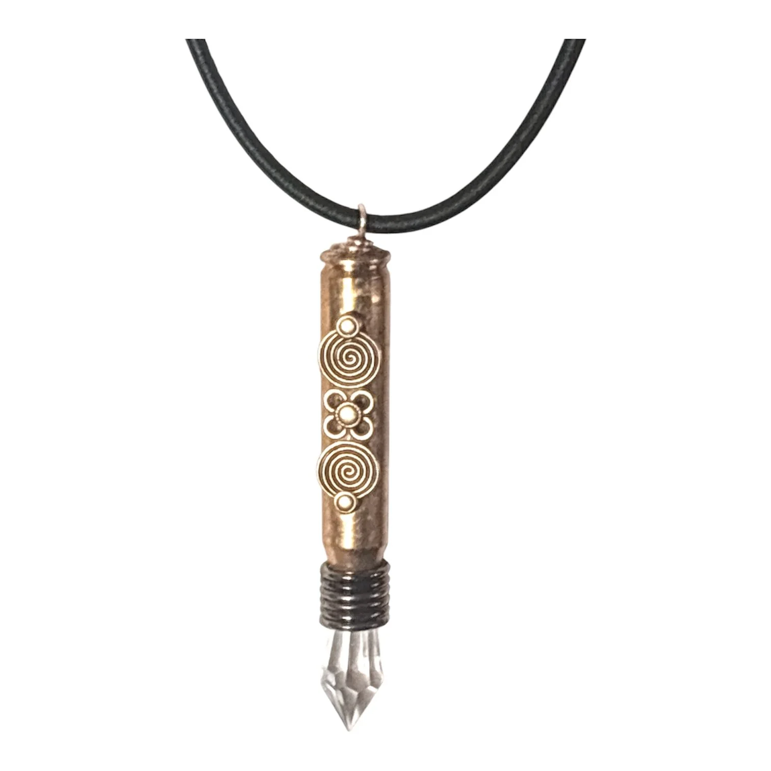 Bullet Gun Shell Brutalist Steampunk Faux Crystal Silk Rope Necklace