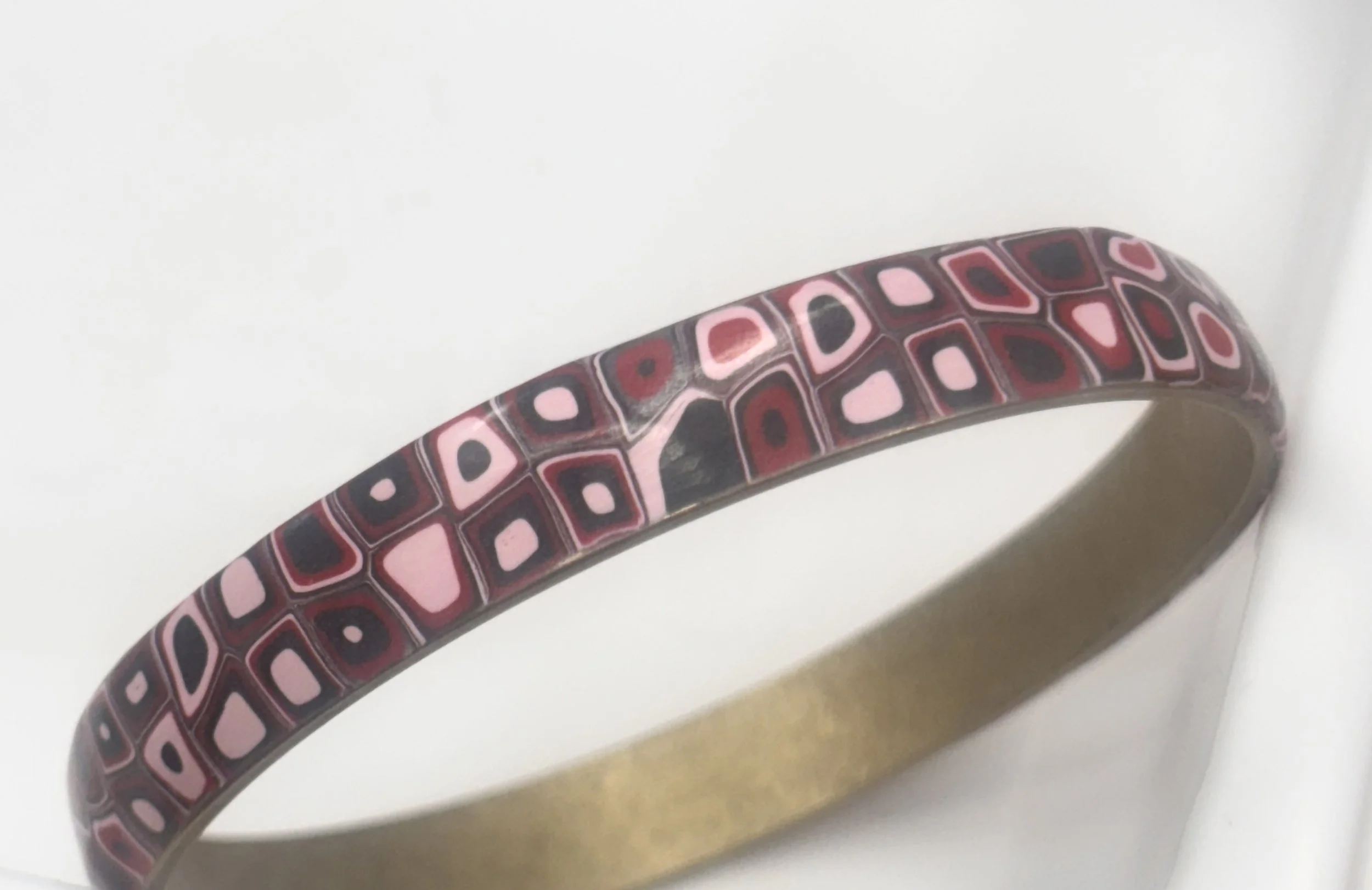 Solid Brass Inlaid Polymer Clay Cane Bangle Bracelet Black White Red Pink Grey (Copy)