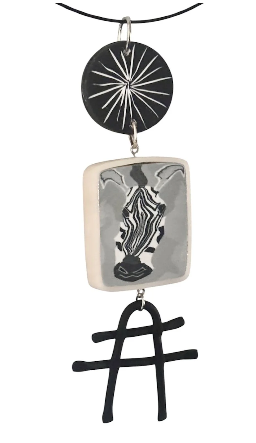 Polymer Clay Zebra Double sided Bead Dangle Wire Choker Necklace