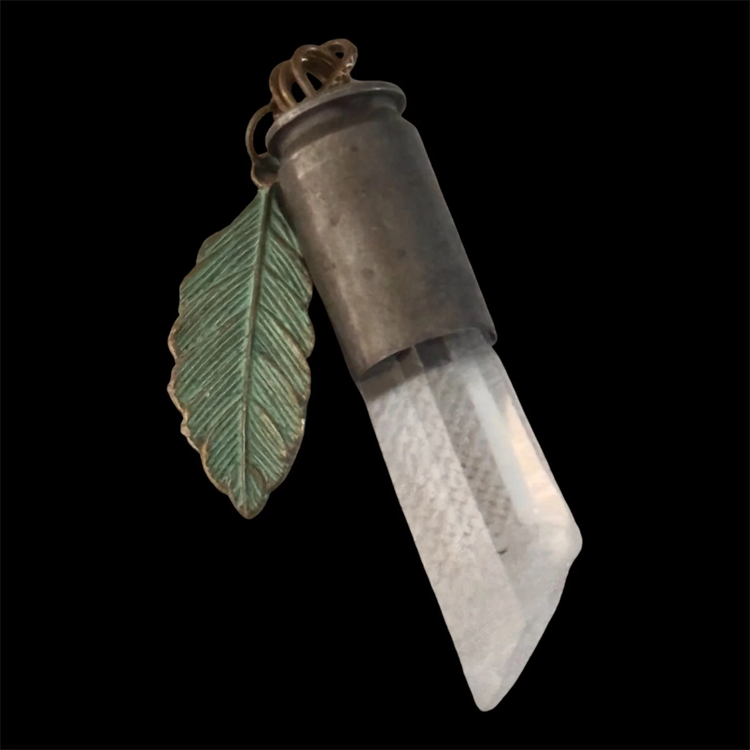 Silver Bullet Gun Shell Casing Raw Quartz Crystal Necklace Pendant Charm
