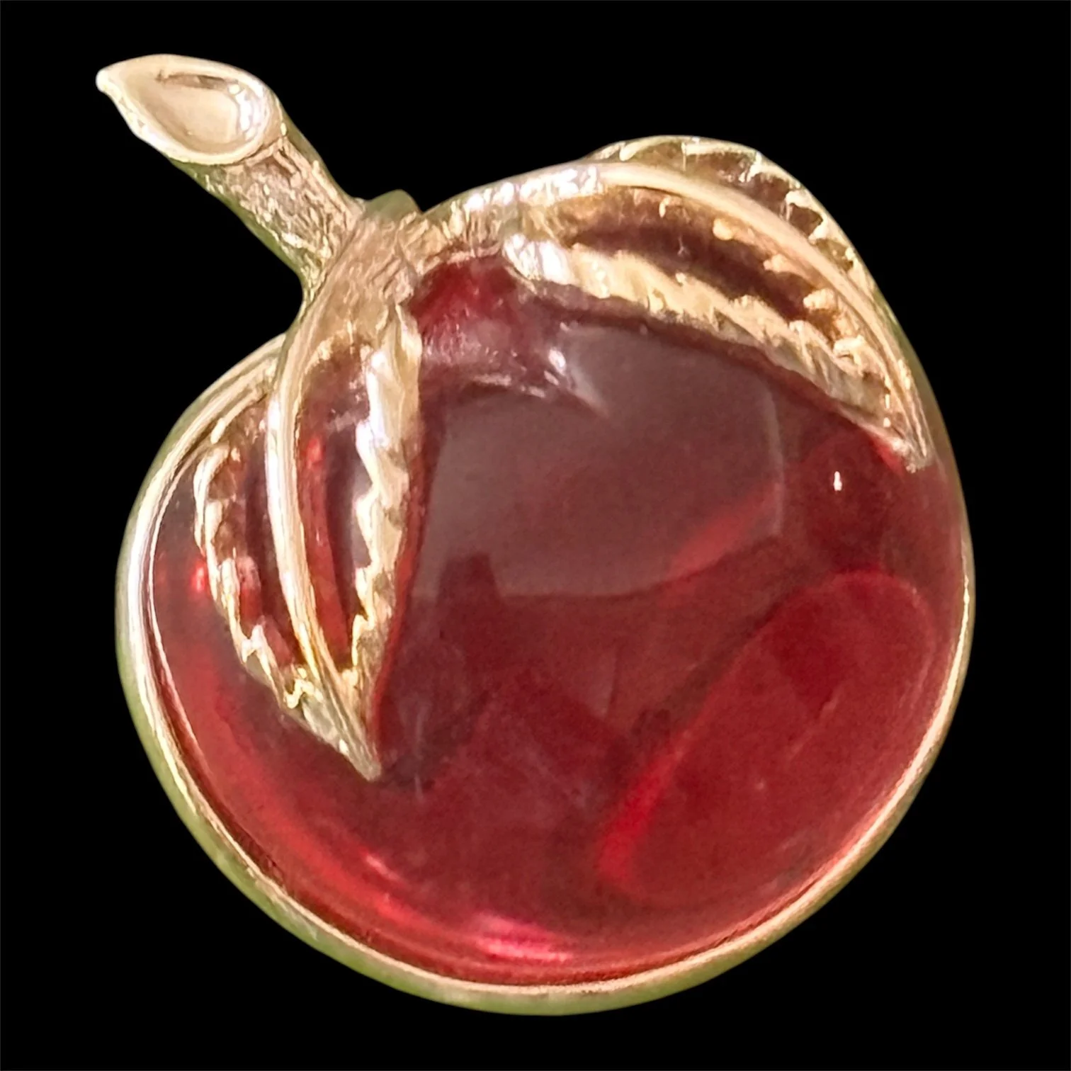 Vintage Sarah Coventry Cherry Raspberry Gold Trim Brooch Pin