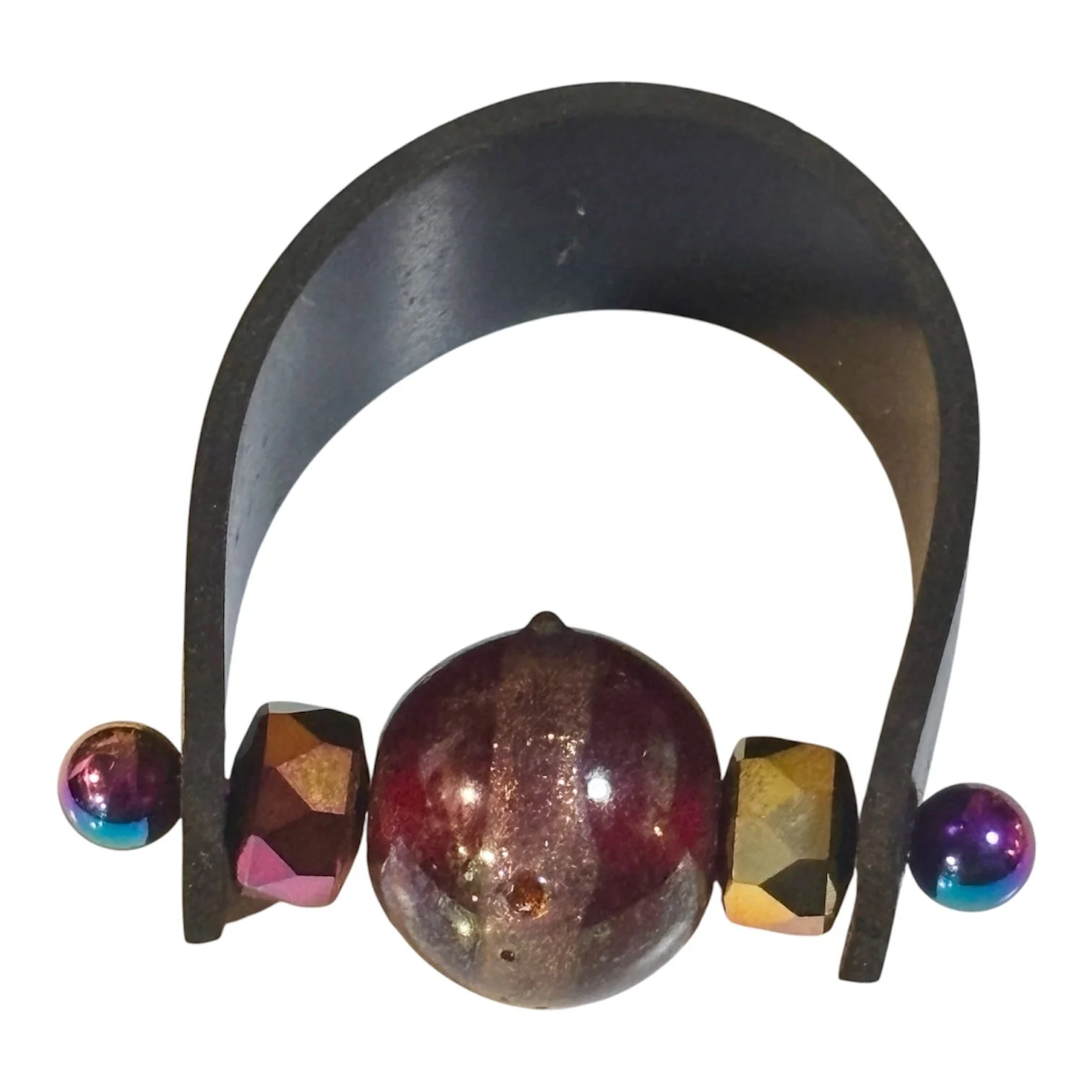 Rubber Stainless Steel Stud Funky Glass Flower Bead Ring Size 12