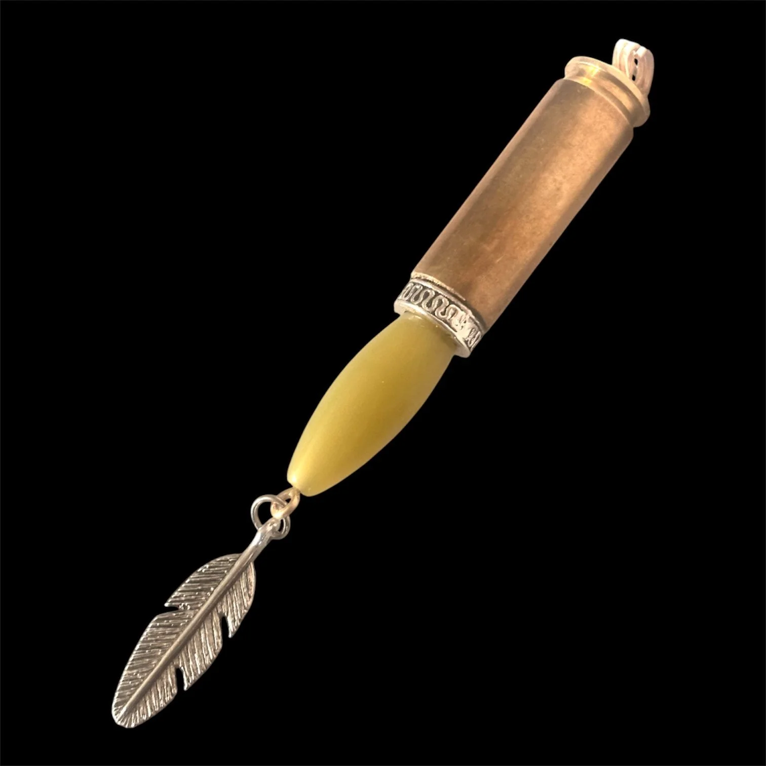Brass Bullet Gun Shell Casing Chinese Symbol Coin Bronze spiral wire wrap Necklace Pendant Charm