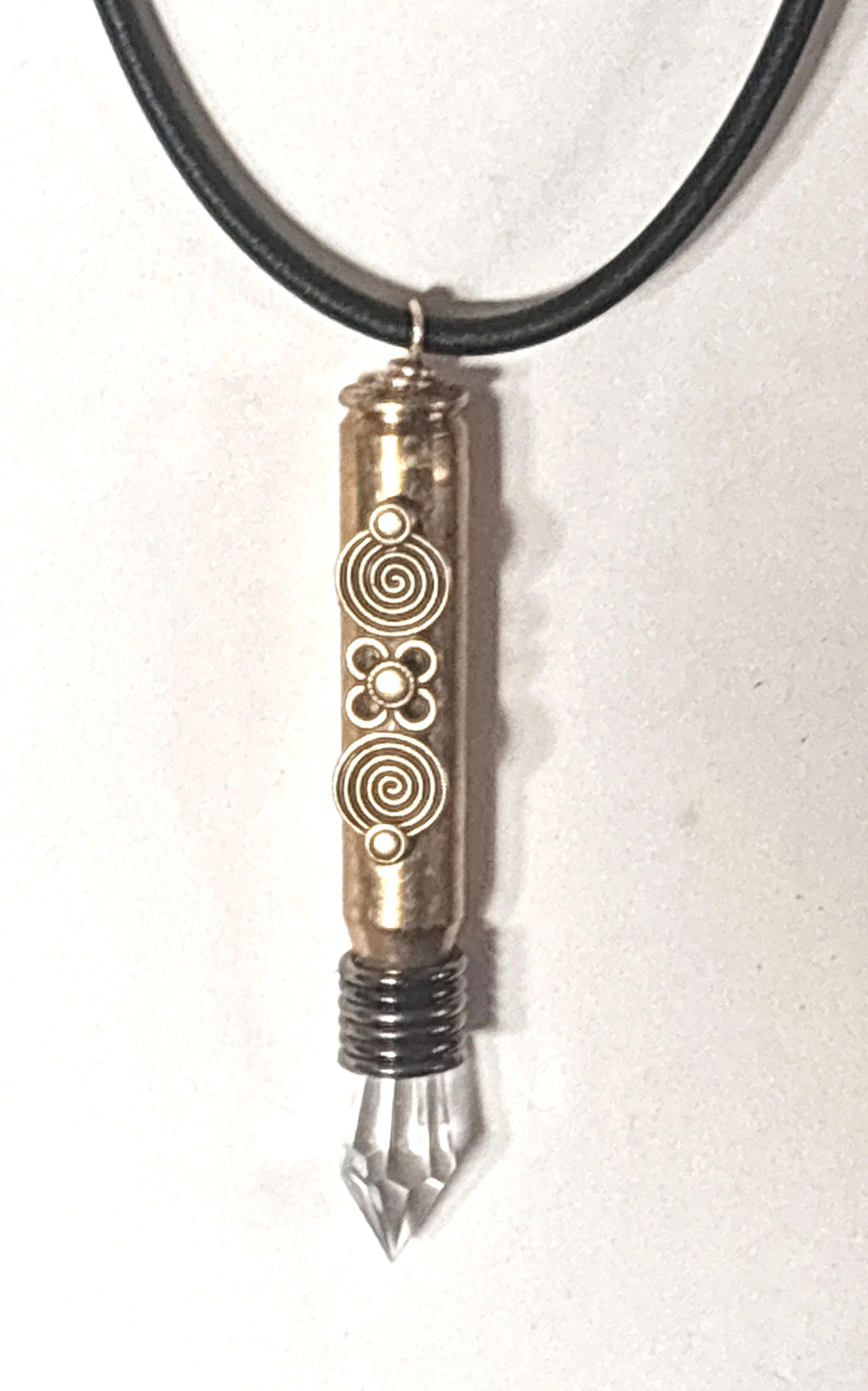Bullet Gun Shell Brutalist Steampunk Faux Crystal Silk Rope Necklace
