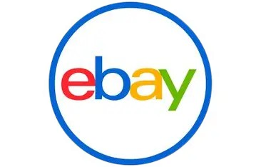 eBay logo with red, blue, green, and yellow lettering inside a blue circle