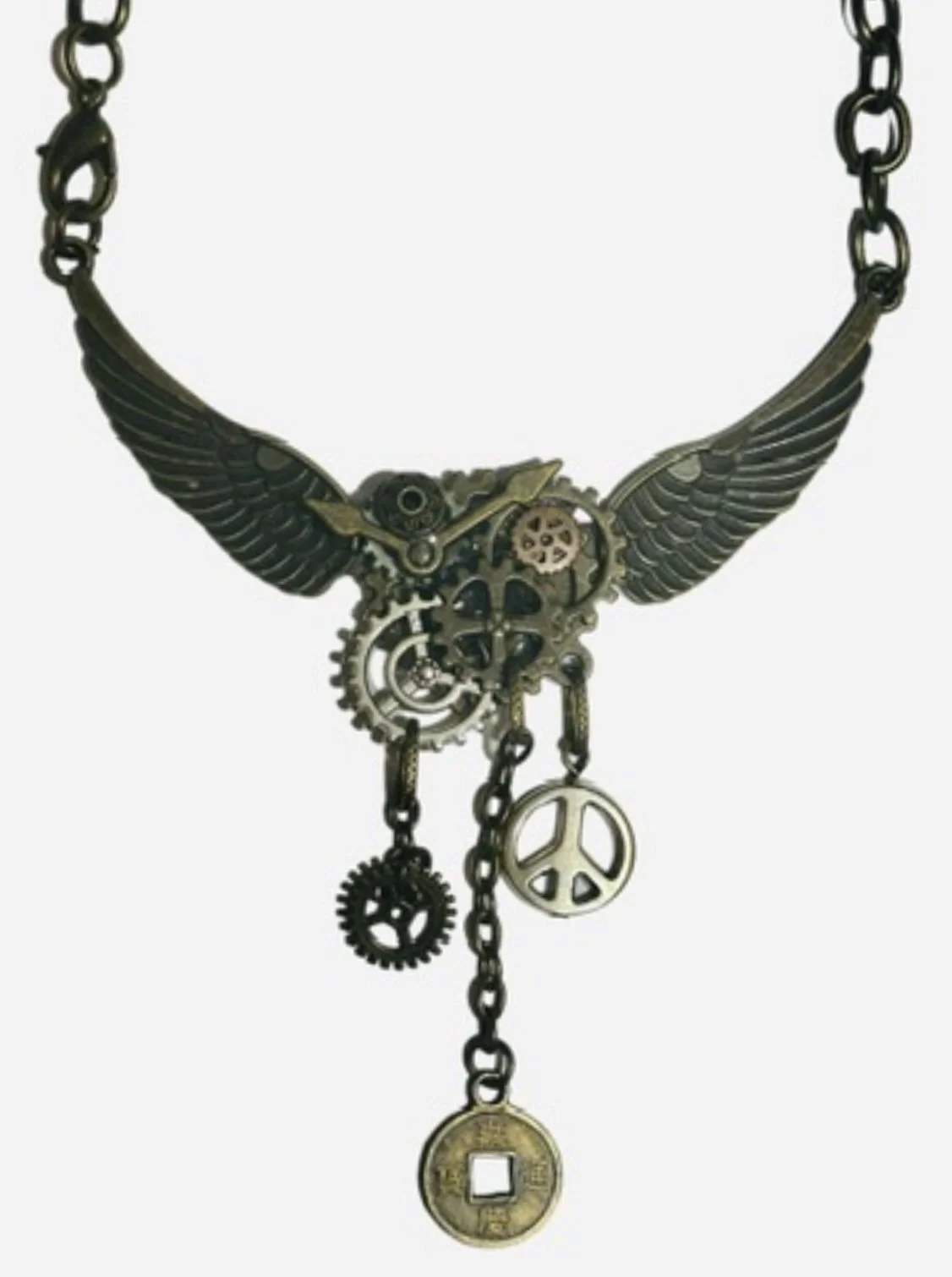 Steampunk Angel Wings Dangle Necklace