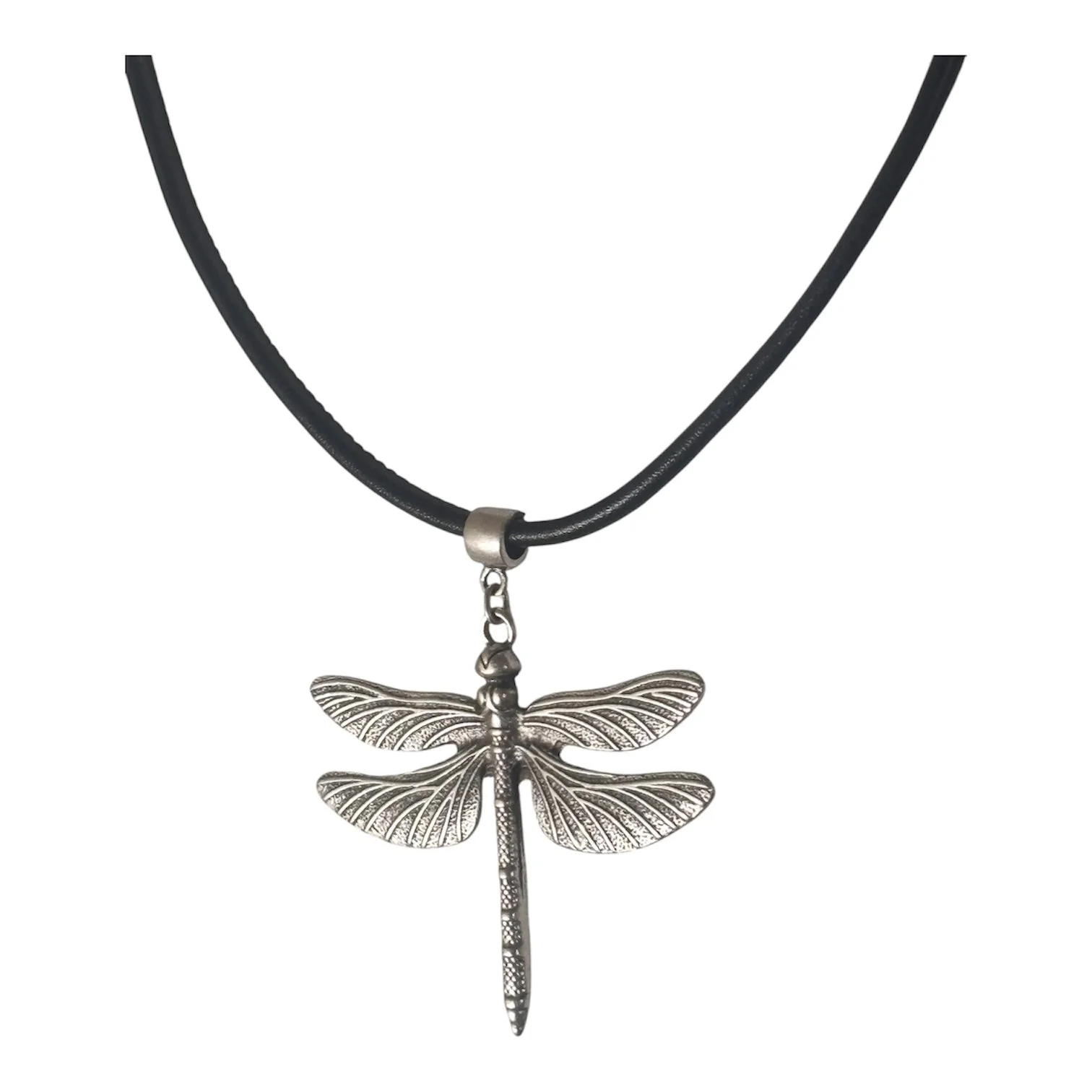 Silver Metal Dragonfly Fly leather Cord Necklace