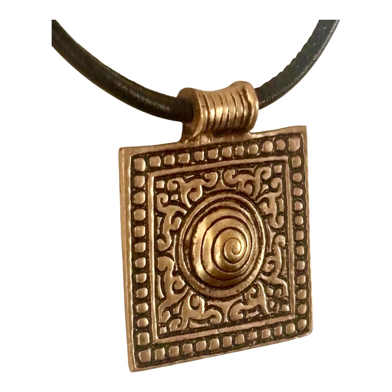 Metal Square Cone Naga Tribal Pendant spiral center dome Brass leather cord necklace
