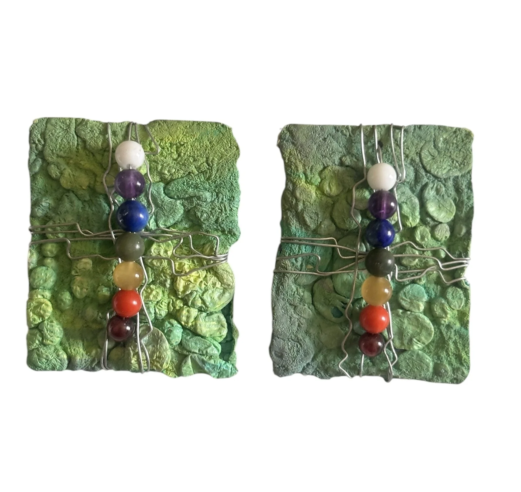 acrylic painted Tyvek chakra beaded beads wired pierced earrings