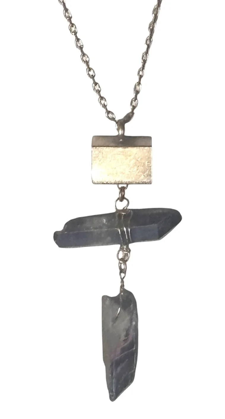 Gold Chain Rainbow Pyrite Raw Crystal Stone dangle necklace pendant