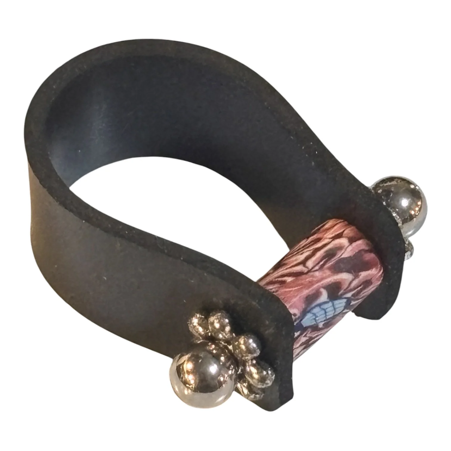 Rubber Stainless Steel Stud Funky Polymer Clay burgundy, pink, blue Multi Color Bead Ring Size 6