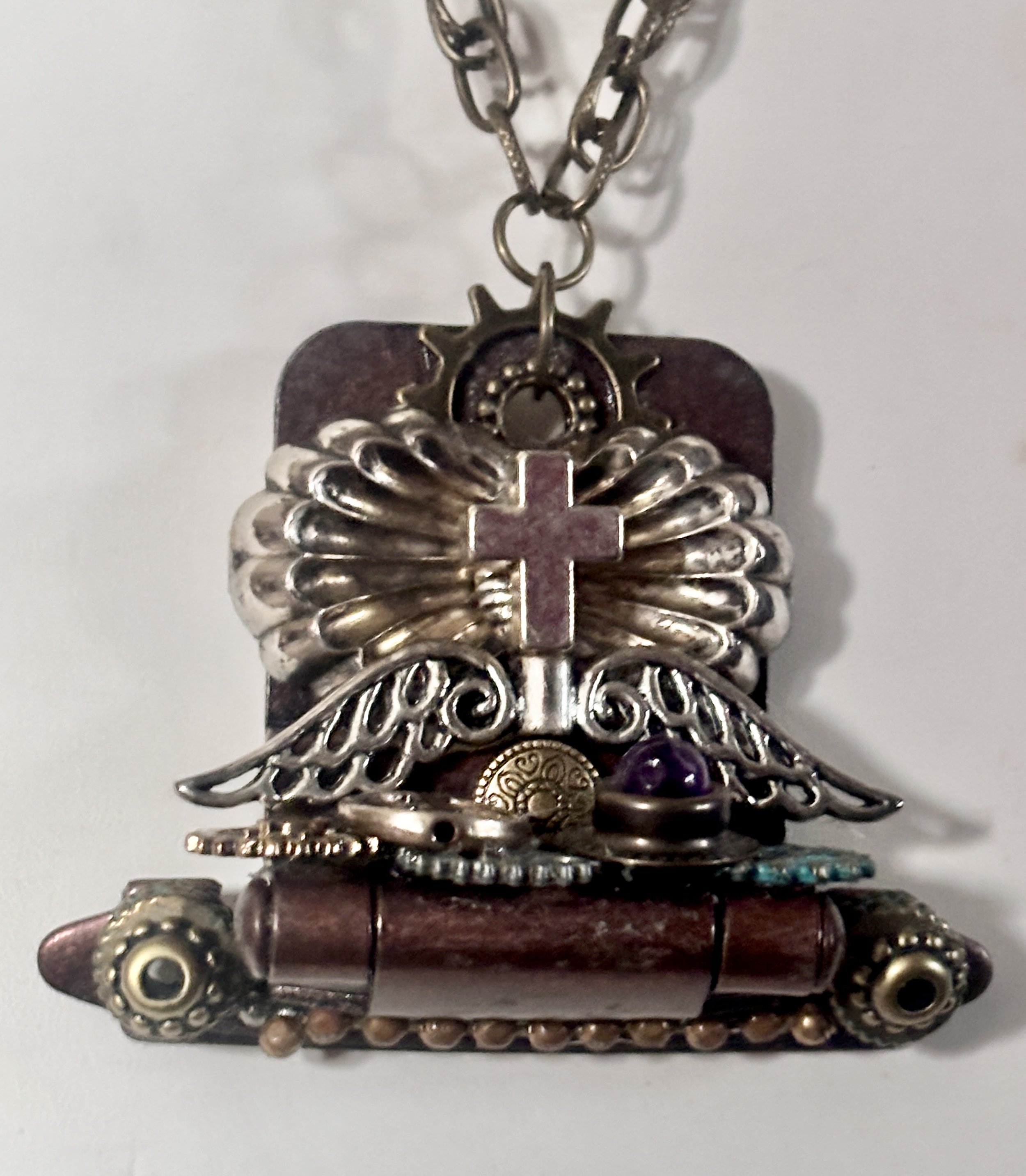 Steampunk Door Cabinet Hinge Metal Neckkace Chain link Cross Peace Sign Angel Wings