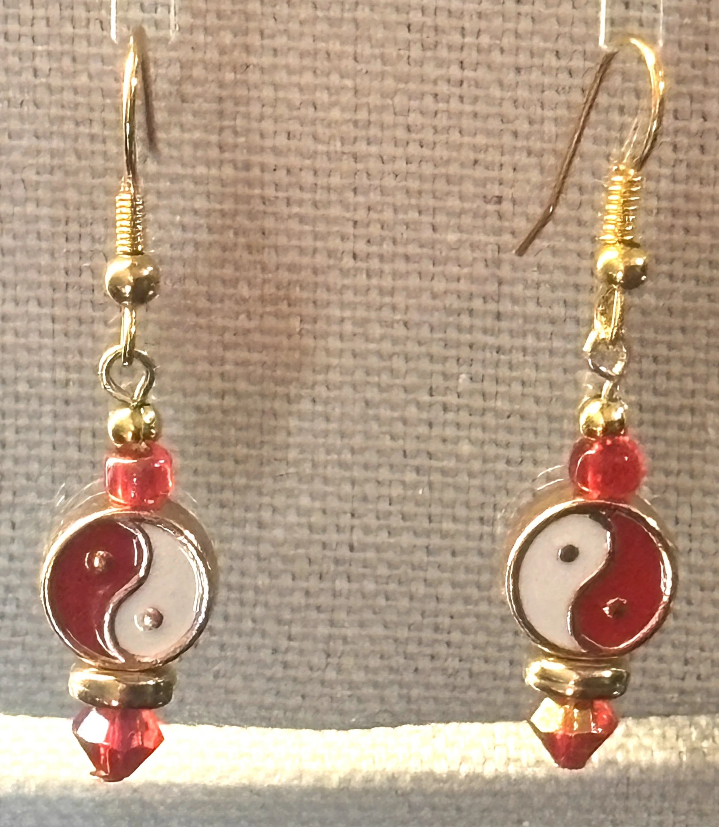 Ying Yang Balance Energy Metal enamel Painted Double sided Bead Earrings White & Red