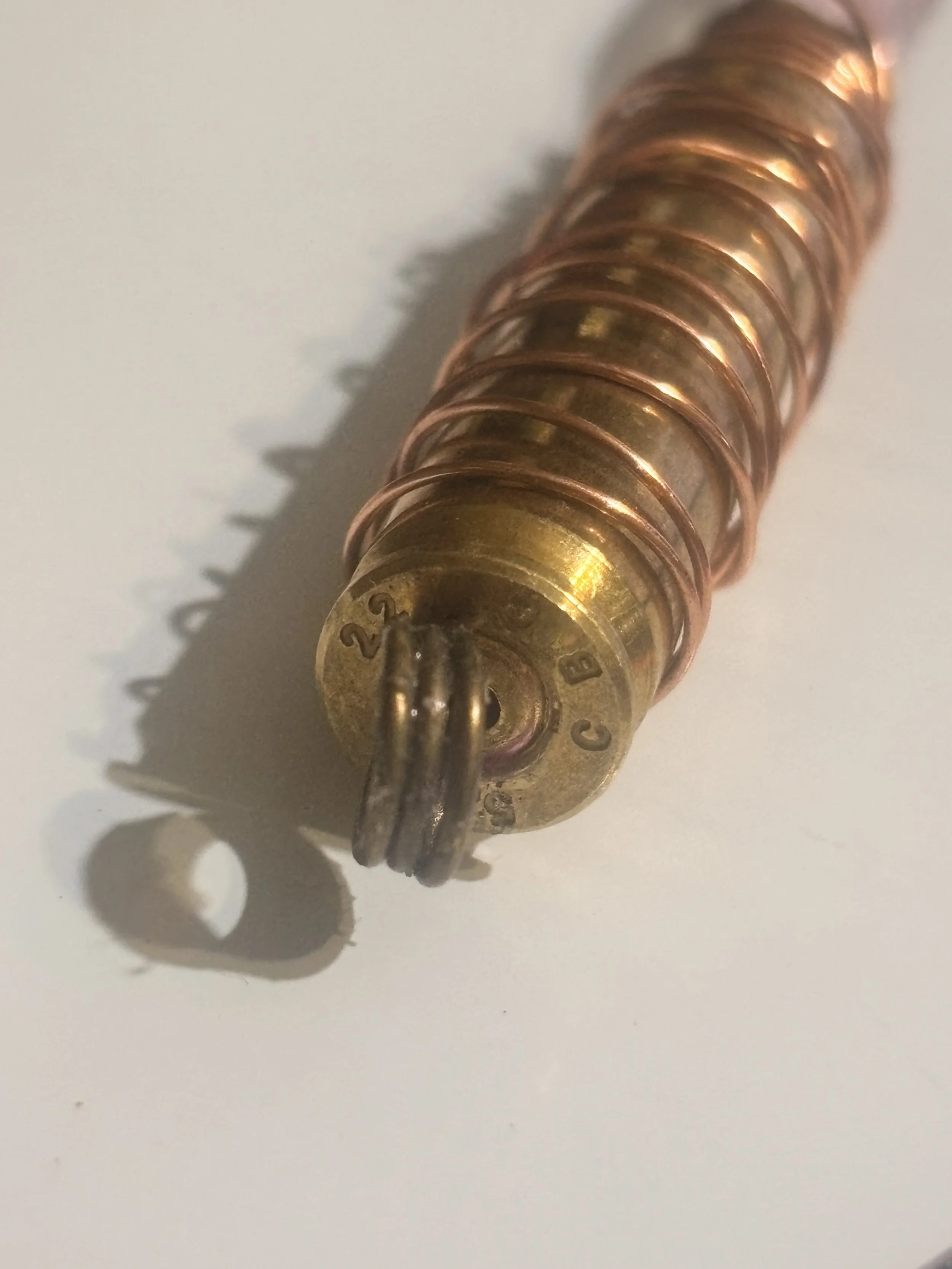Brass Bullet Gun Shell Casing Steampunk Gear Raw Clear Quartz Crystal Necklace Pendant Charm
