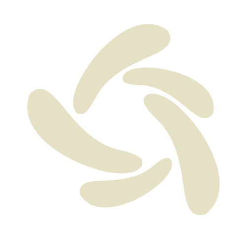 Abstract graphic design with five cream-colored amorphous shapes on a black background.