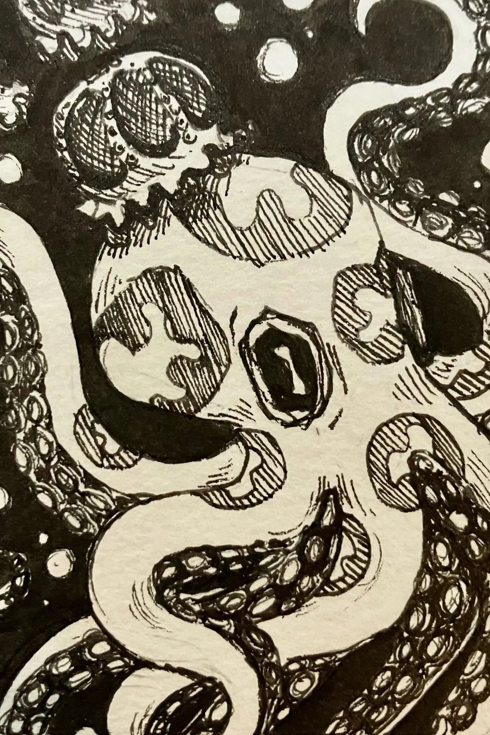 Bath Time, Ink on watercolor paper, 2.25 x 3.25 in