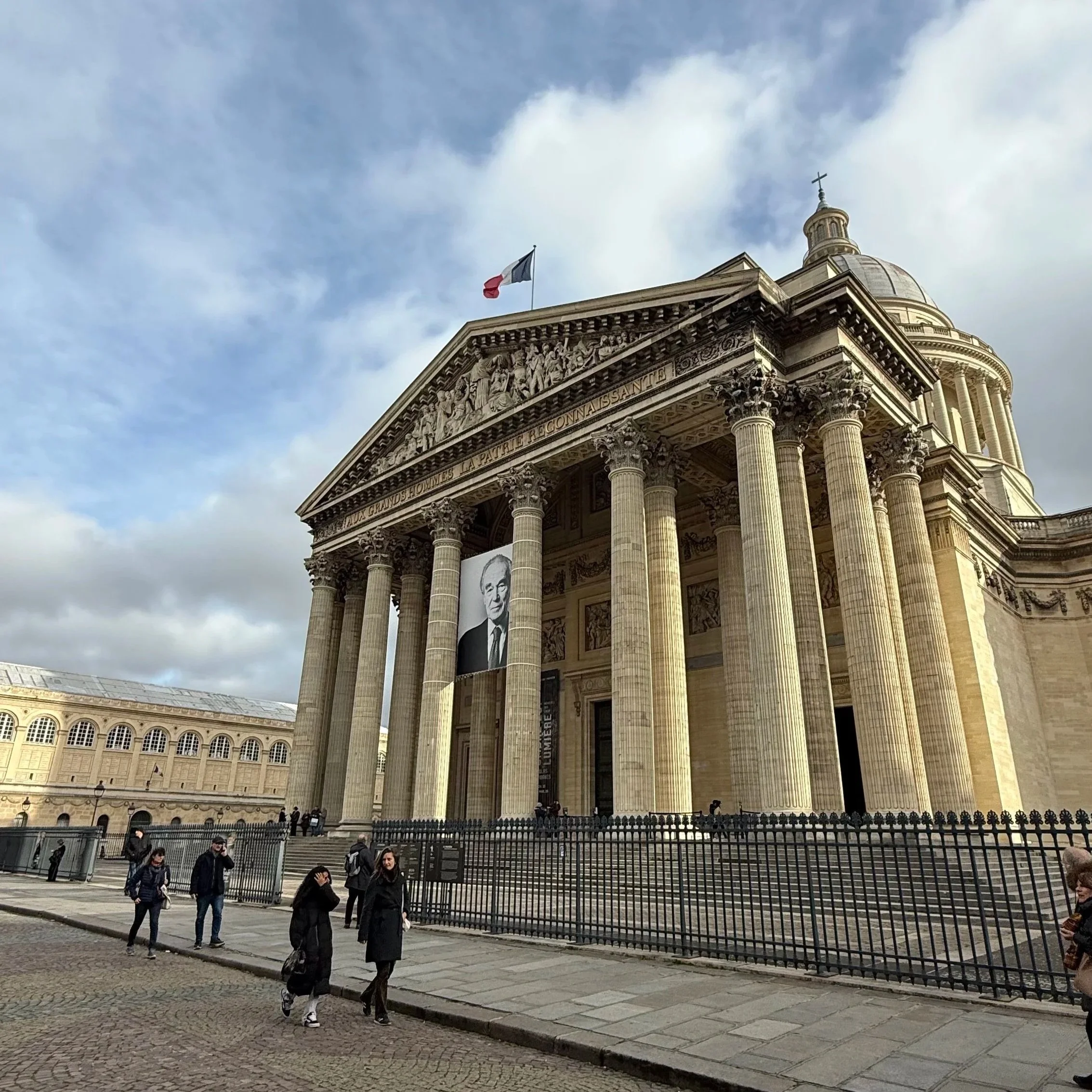 View of the Pantheon in the Latin Quarter neighborhood of Paris France
