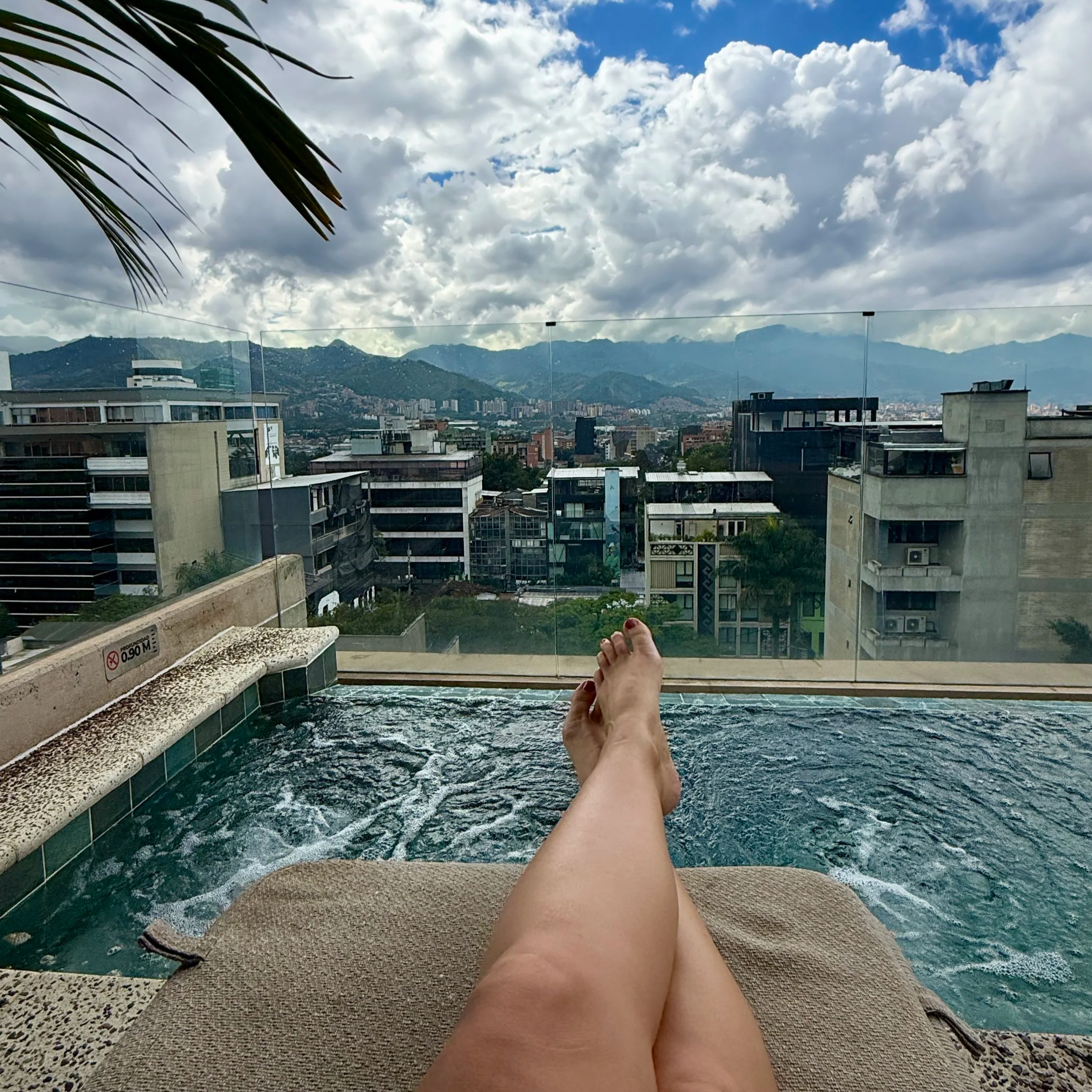 View of Medellin Colombia from Rooftop pool of Celestino Spa