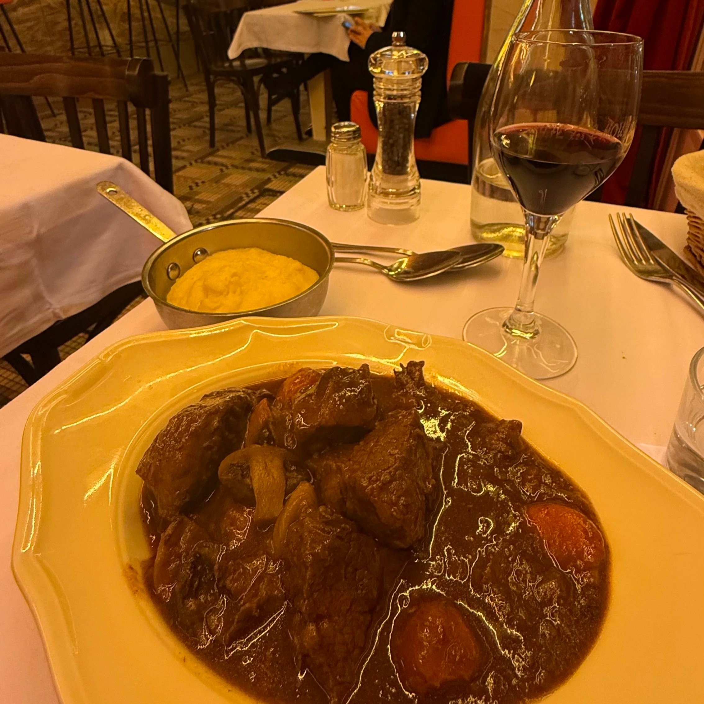 Boeuf Bourguignon at Cafe des Deux Moulins in Paris in Montmartre