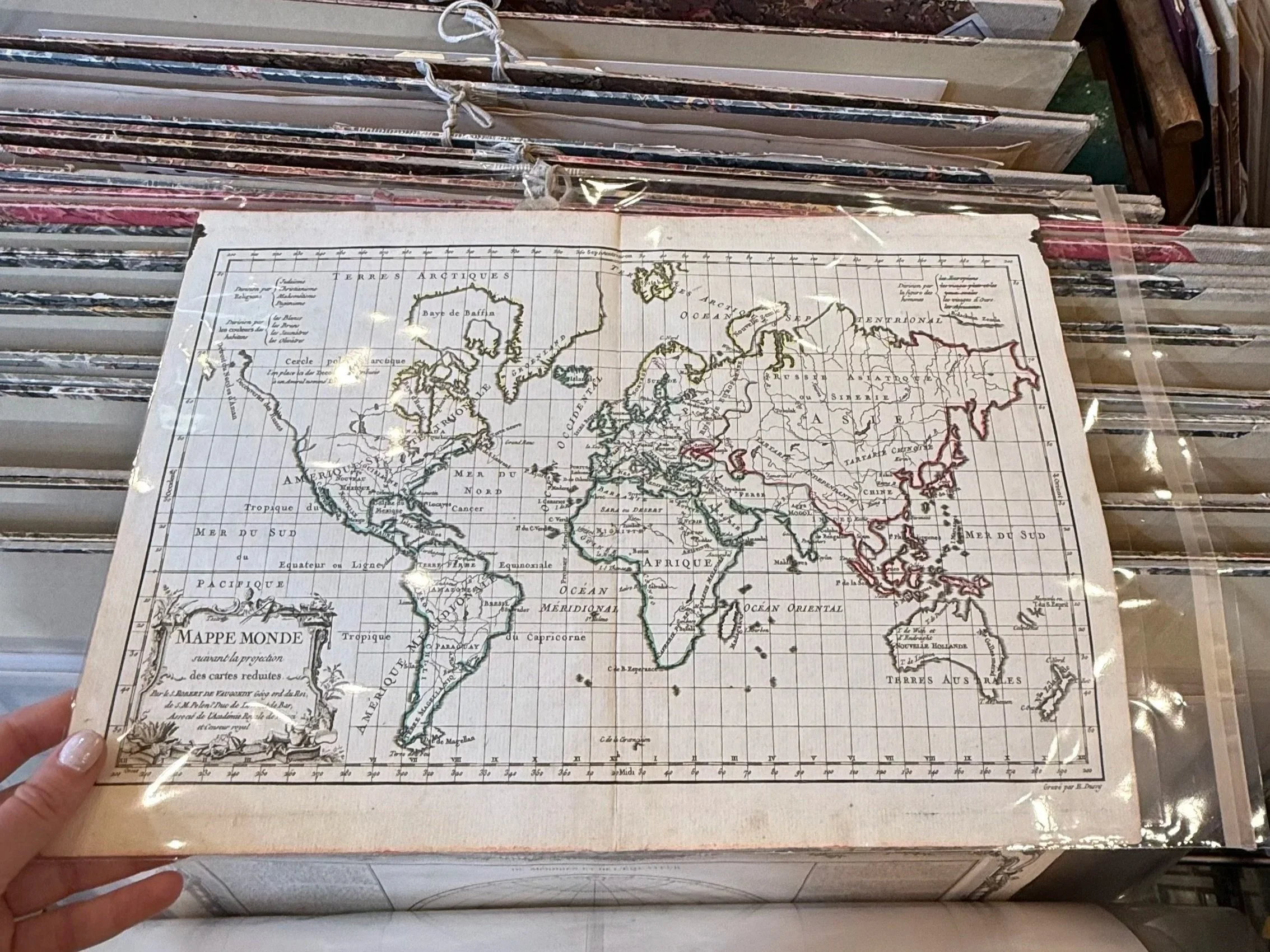 Antique map from shop in Galerie Vivienne in Paris, France