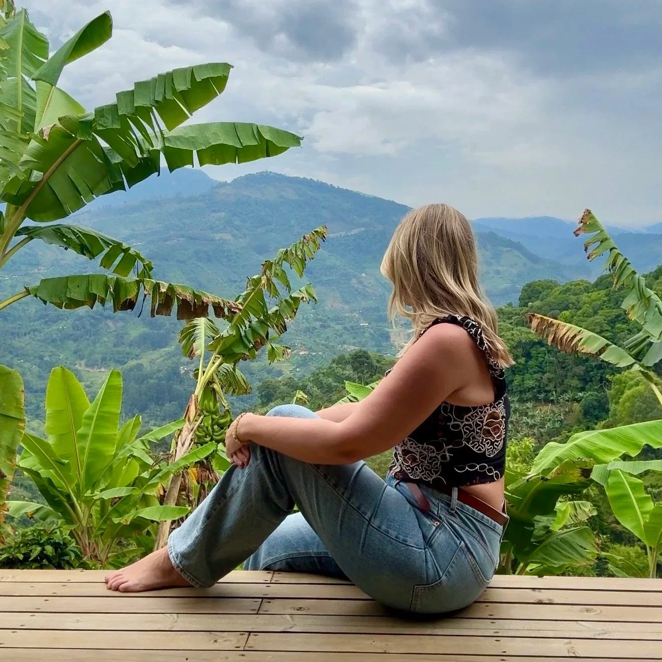 View of the valley and mountains from Glamping Jardin in Jardin, Colombia