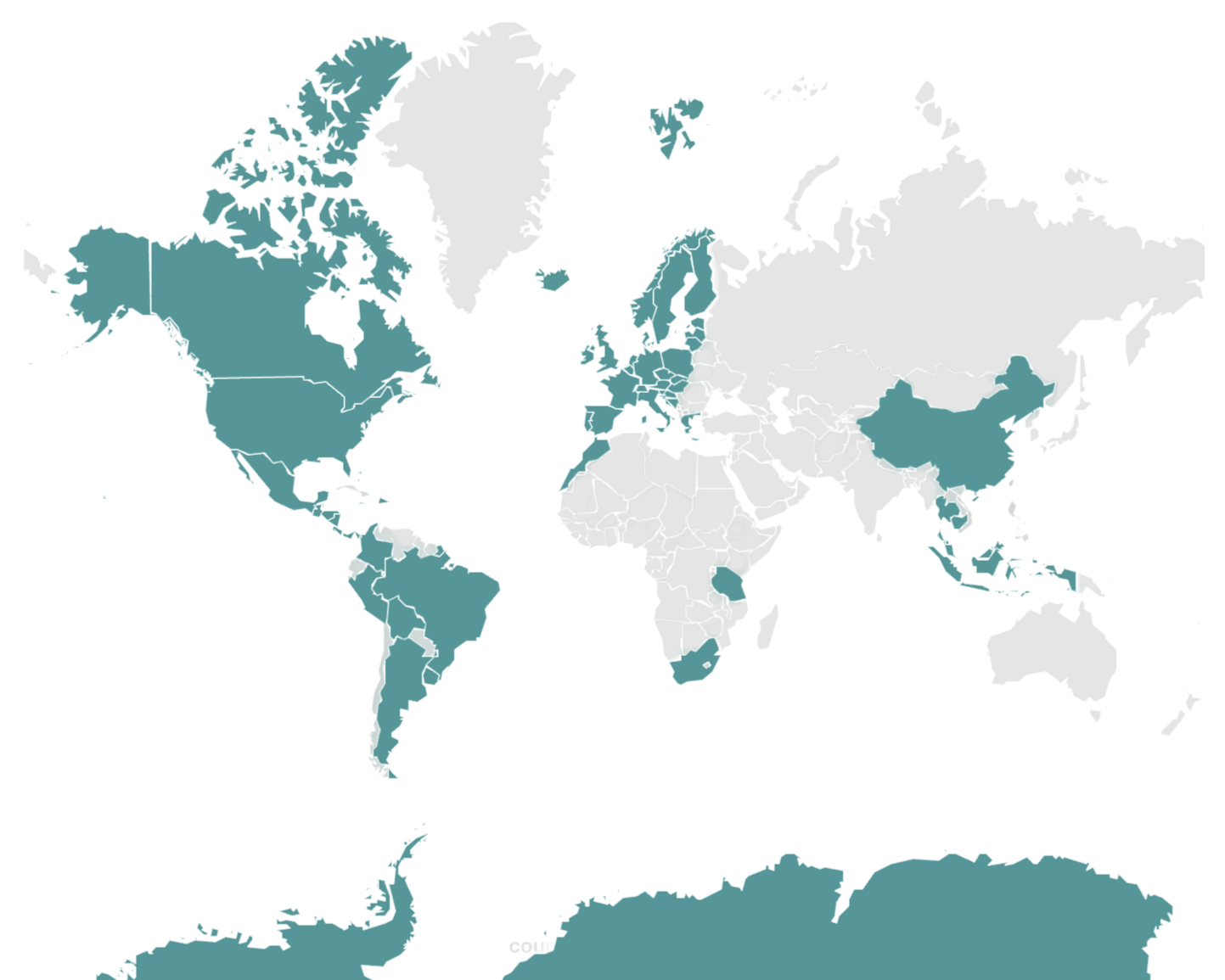 Graphic map showing countries Megan Traveling Berri has traveled to