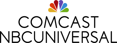 Logo of Comcast NBCUniversal featuring the peacock emblem above the company names