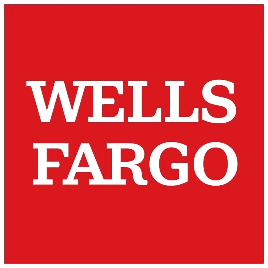 Red Wells Fargo logo with white text.