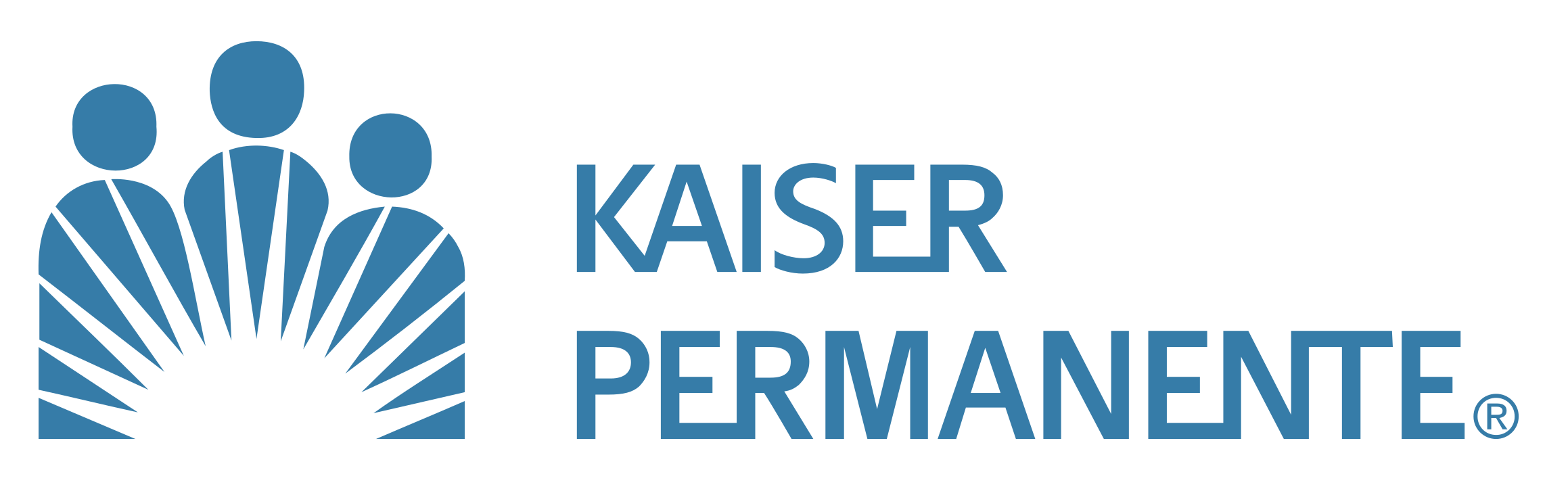 Kaiser Permanente logo featuring three stylized figures above a semi-circular design with rays, and the words 'KAISER PERMANENTE' in blue.