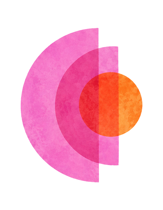 Abstract digital illustration of a multicolored circular pattern with shades of pink, orange, and purple.