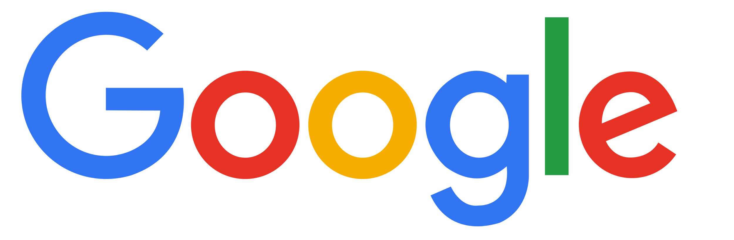 Google logo with multicolored letters: blue G, red O, yellow G, blue L, green E.