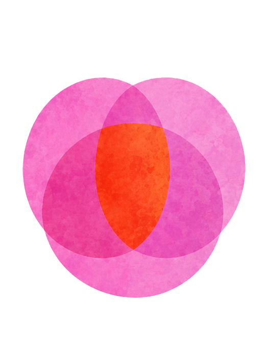 Overlapping pink and red watercolor circles forming a Venn diagram.