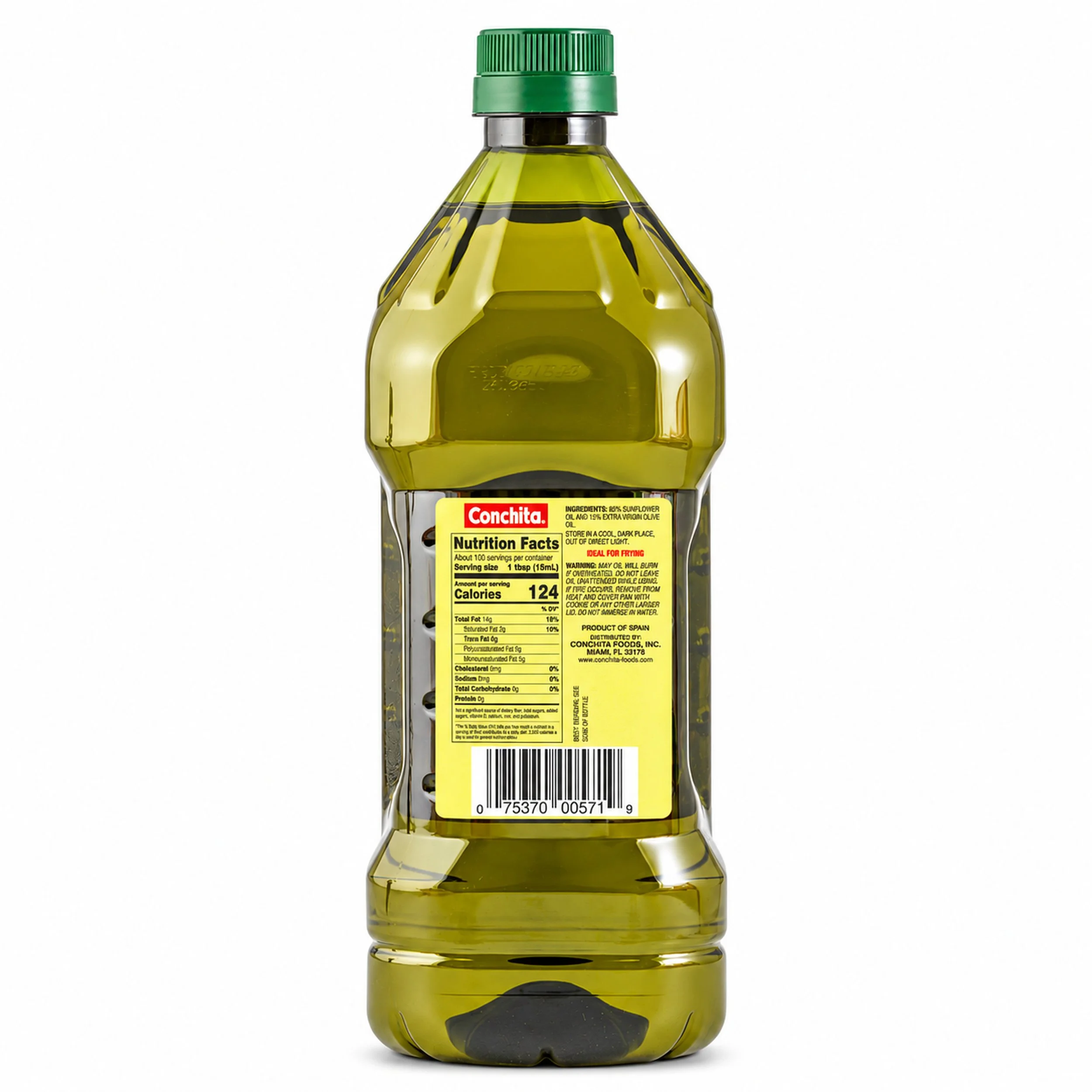 Conchita Premium Blend Sunflower and Olive Oil 51 fl oz bottle, back label view