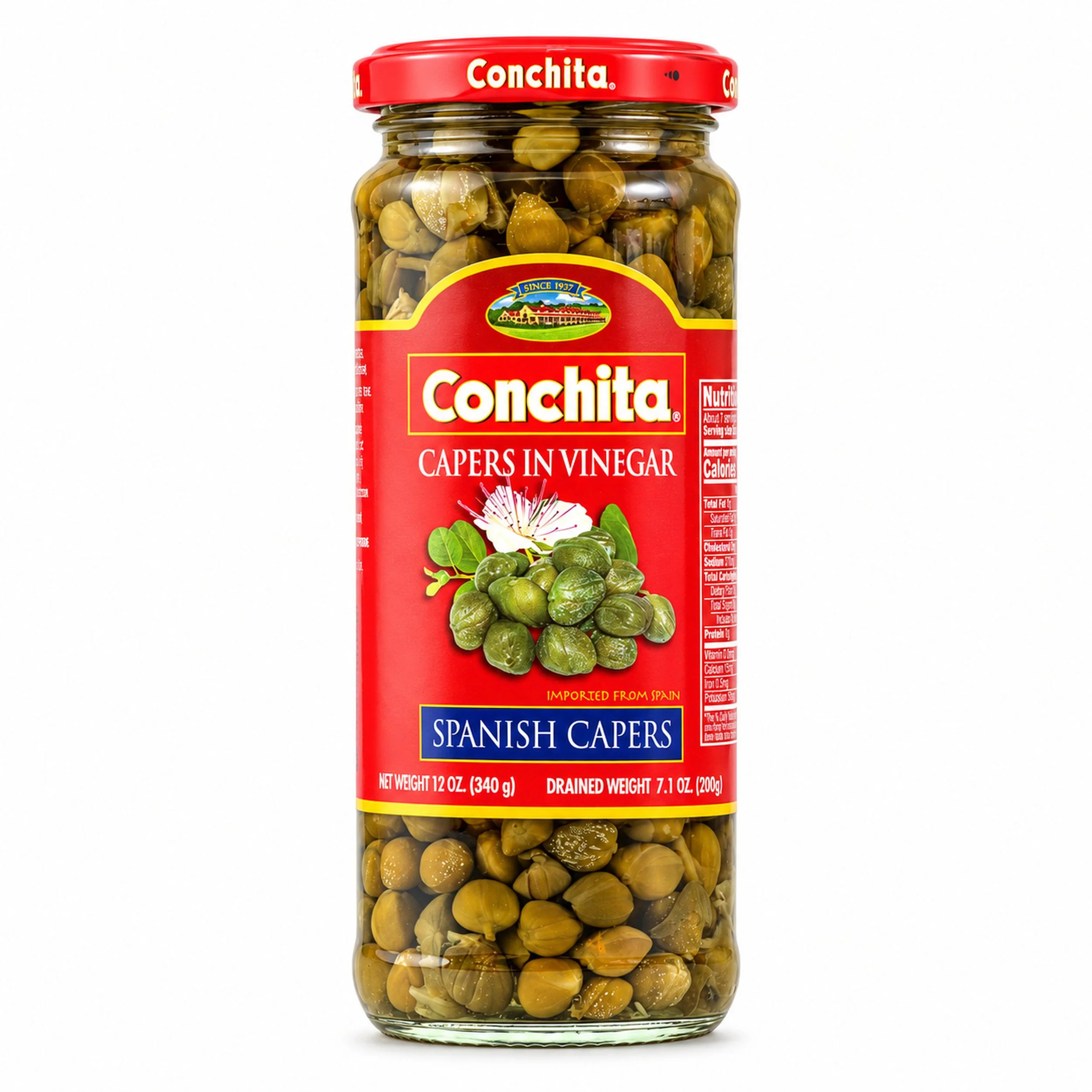 Conchita Spanish Capers in Vinegar (Alcaparras) 12 oz jar, front view