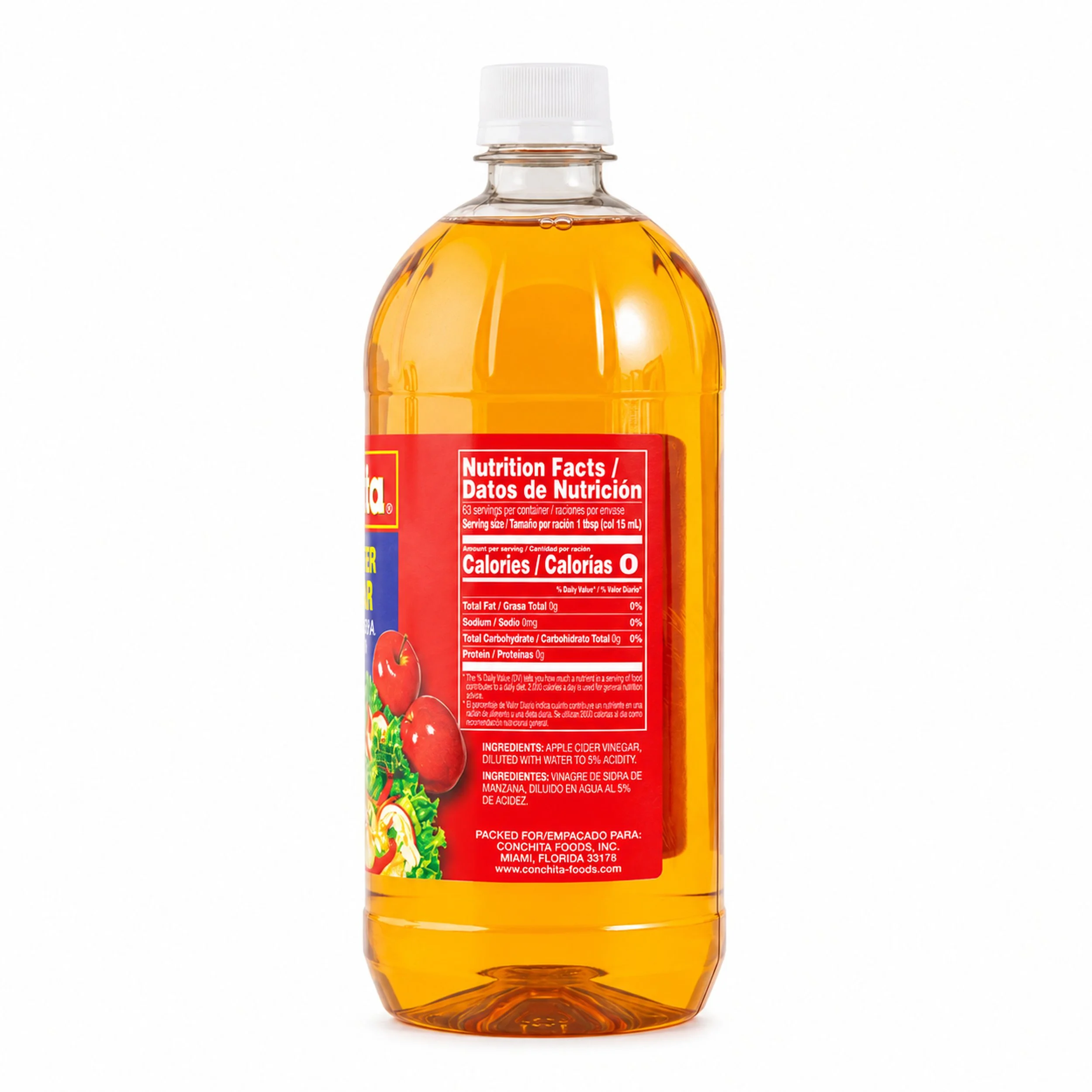 Conchita Apple Cider Vinegar (Vinagre de Manzana) 32 fl oz bottle, back label view