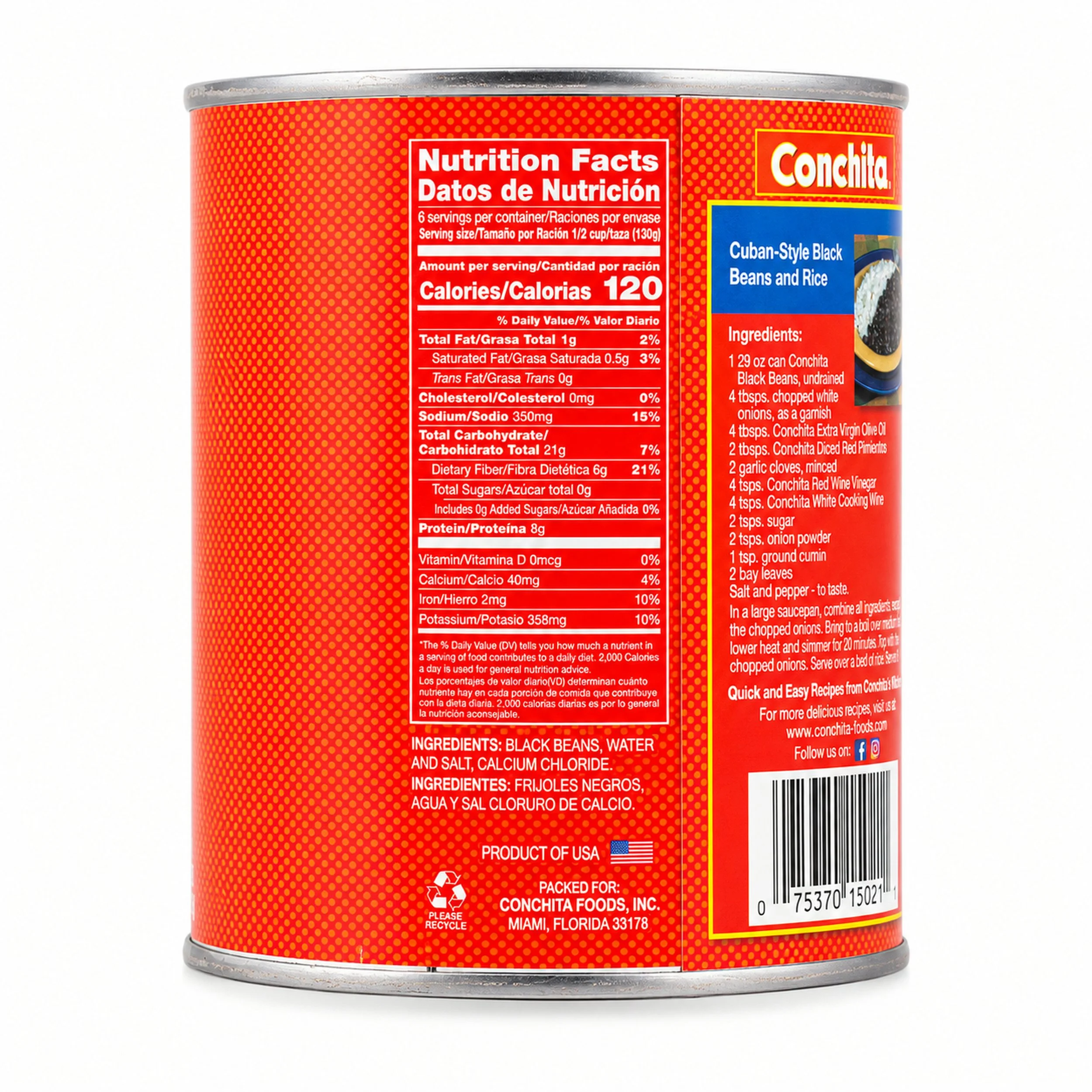 Conchita Black Beans (Frijoles Negros) 29 oz can, nutrition facts side view
