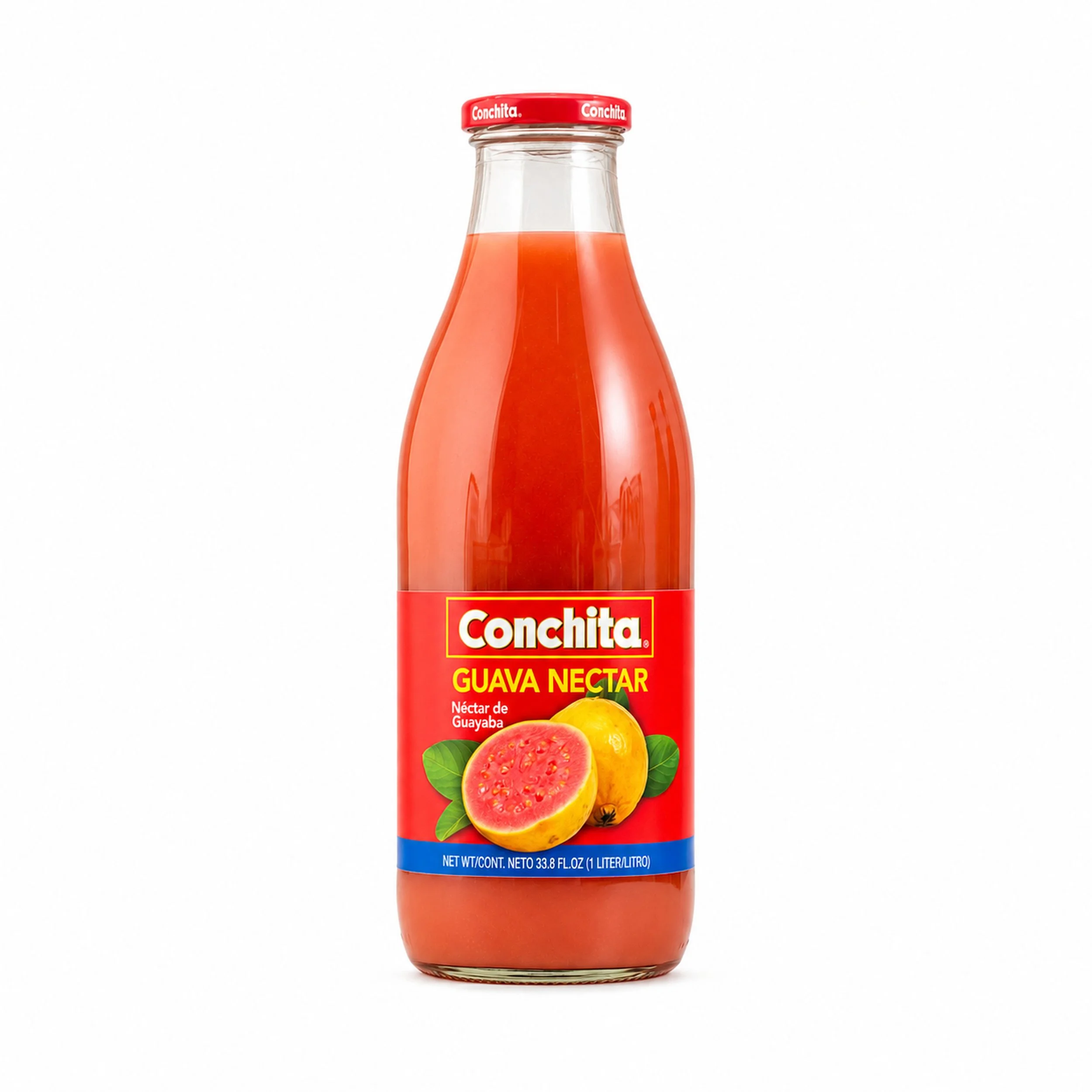 Conchita Guava Nectar (Néctar de Guayaba) 1 L glass bottle, front view