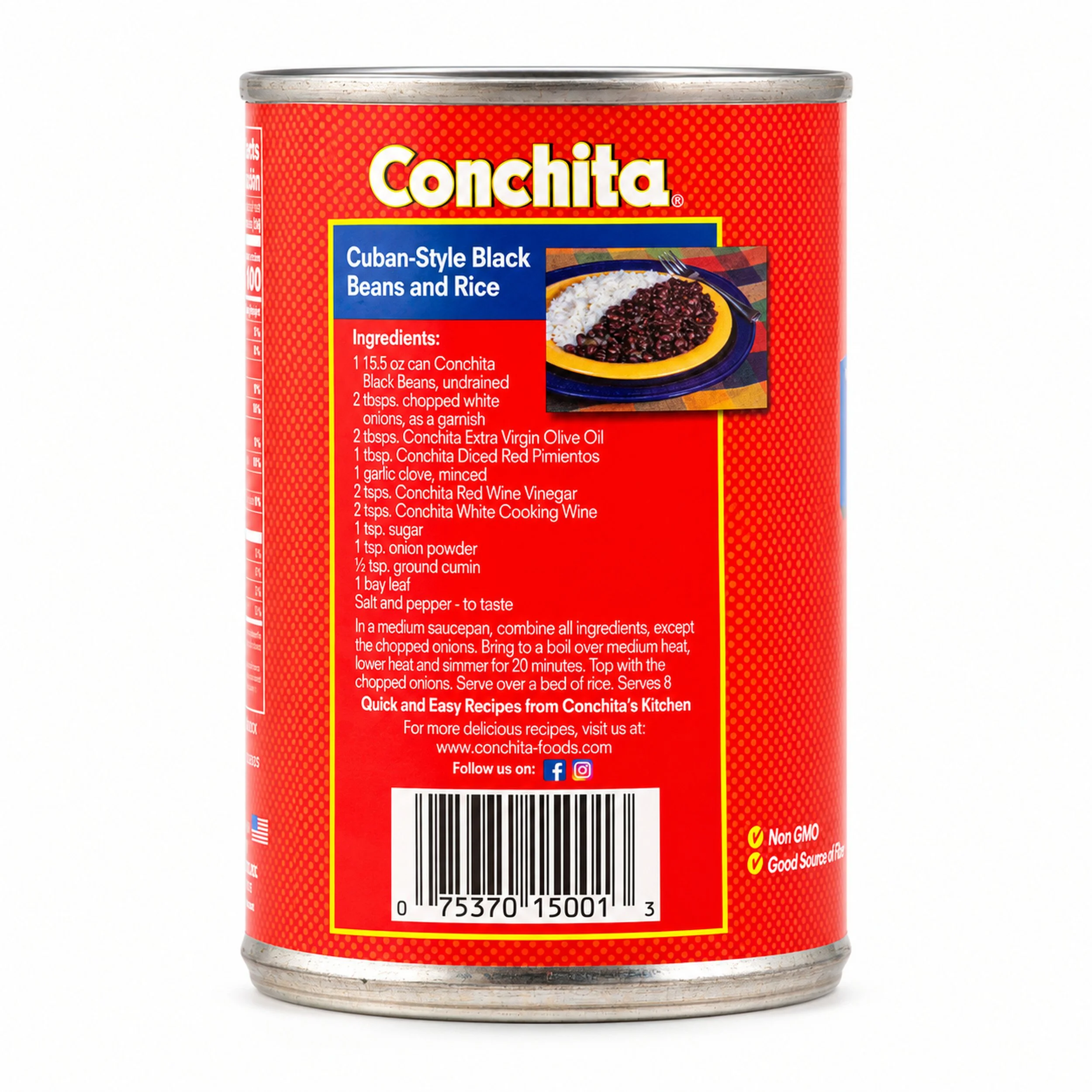 Conchita Black Beans (Frijoles Negros) 15.5 oz can, back label view